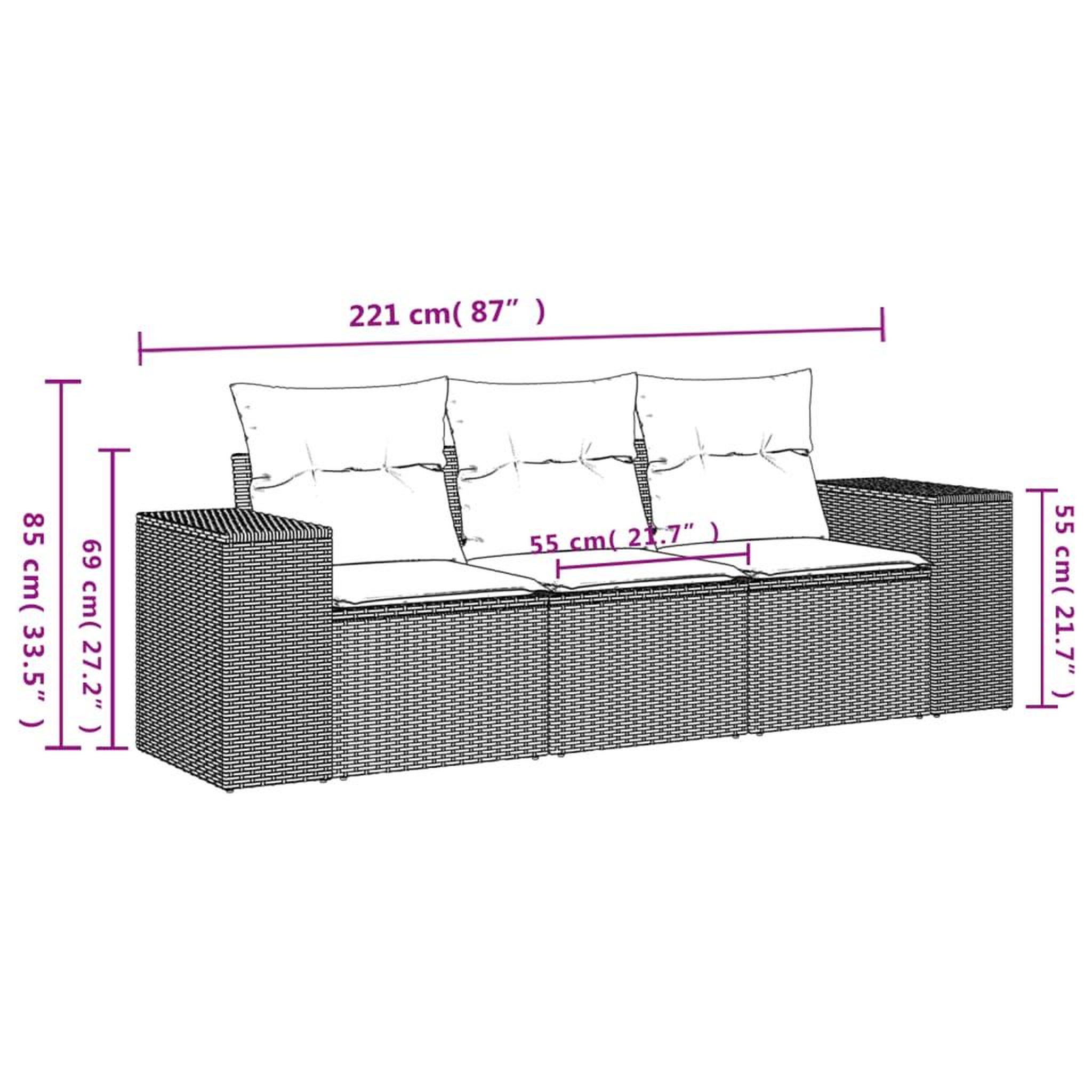 Voir la diapositive 4 : VIDAXL Salon de jardin avec coussins 3 pcs marron resine tressee