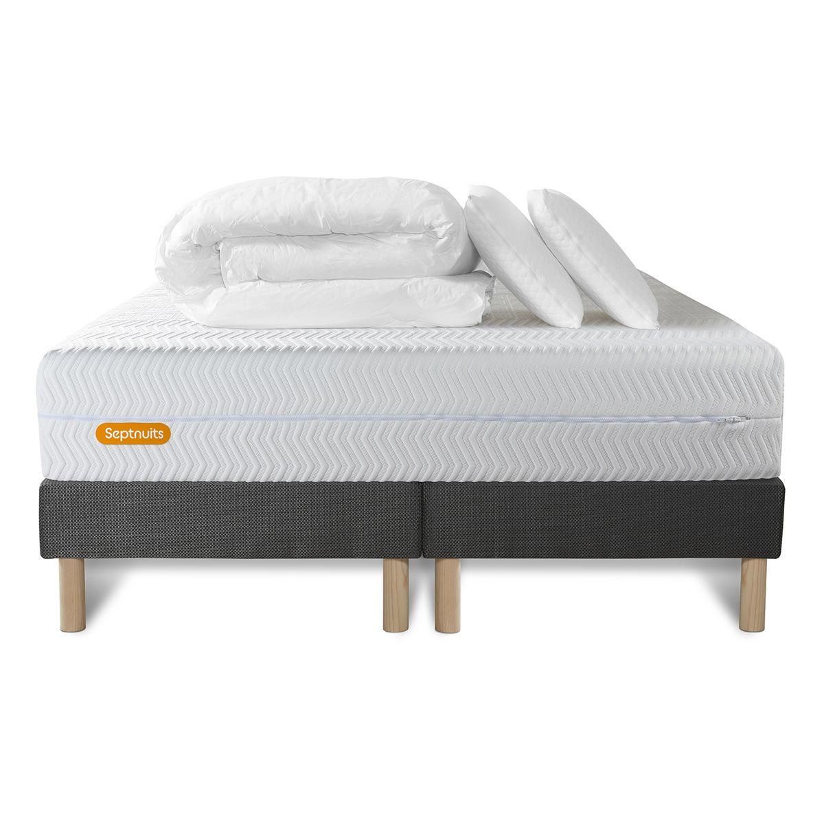 SEPTNUITS PACK Matelas + double sommiers gris  Memo Bio  Mousse à mémoire de forme 5 zones de confort Maxi épaisseur