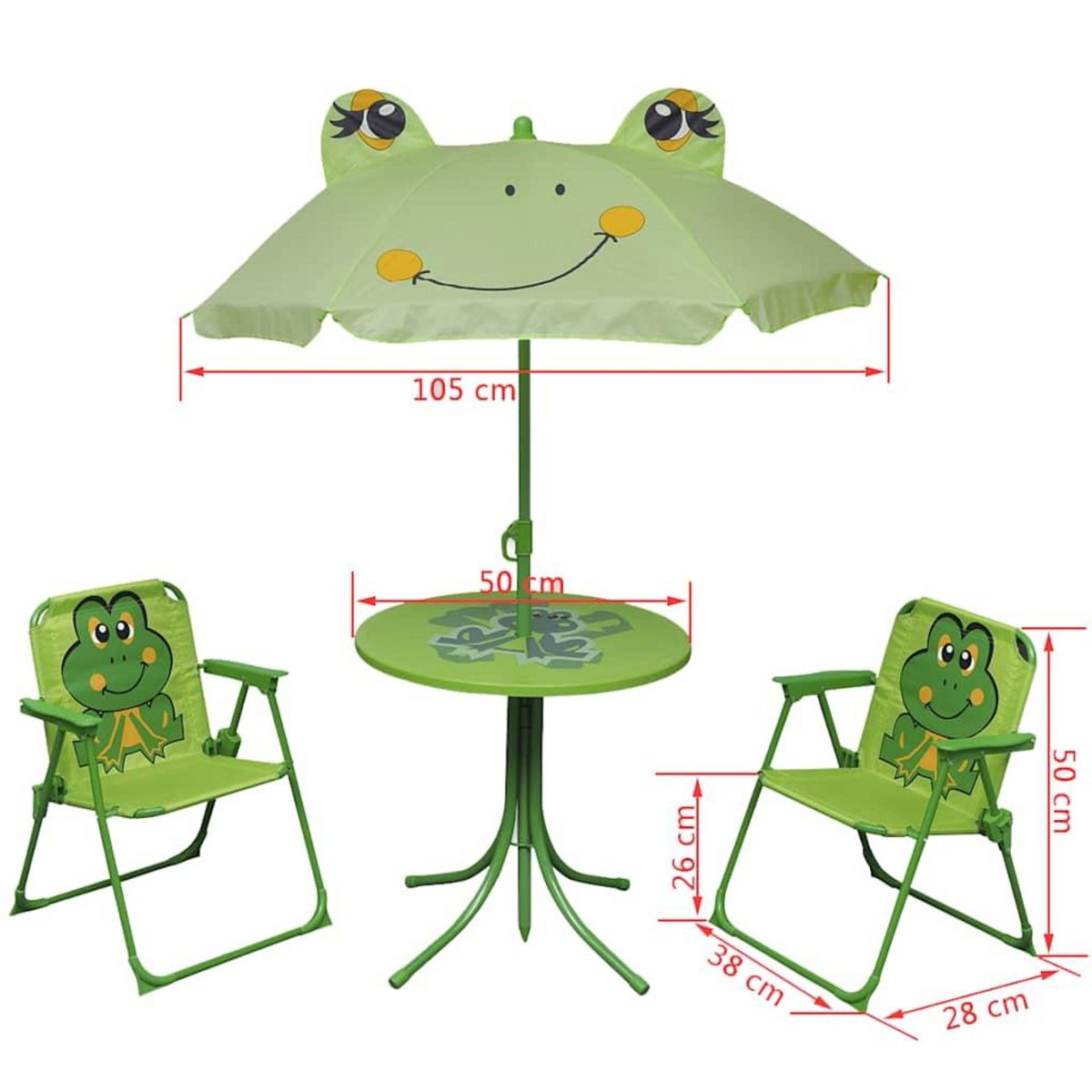 VIDAXL Ensemble de bistro avec parasol pour enfants 3 pcs Vert