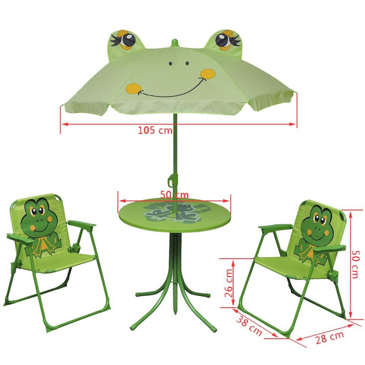 VIDAXL Ensemble de bistro avec parasol pour enfants 3 pcs Vert