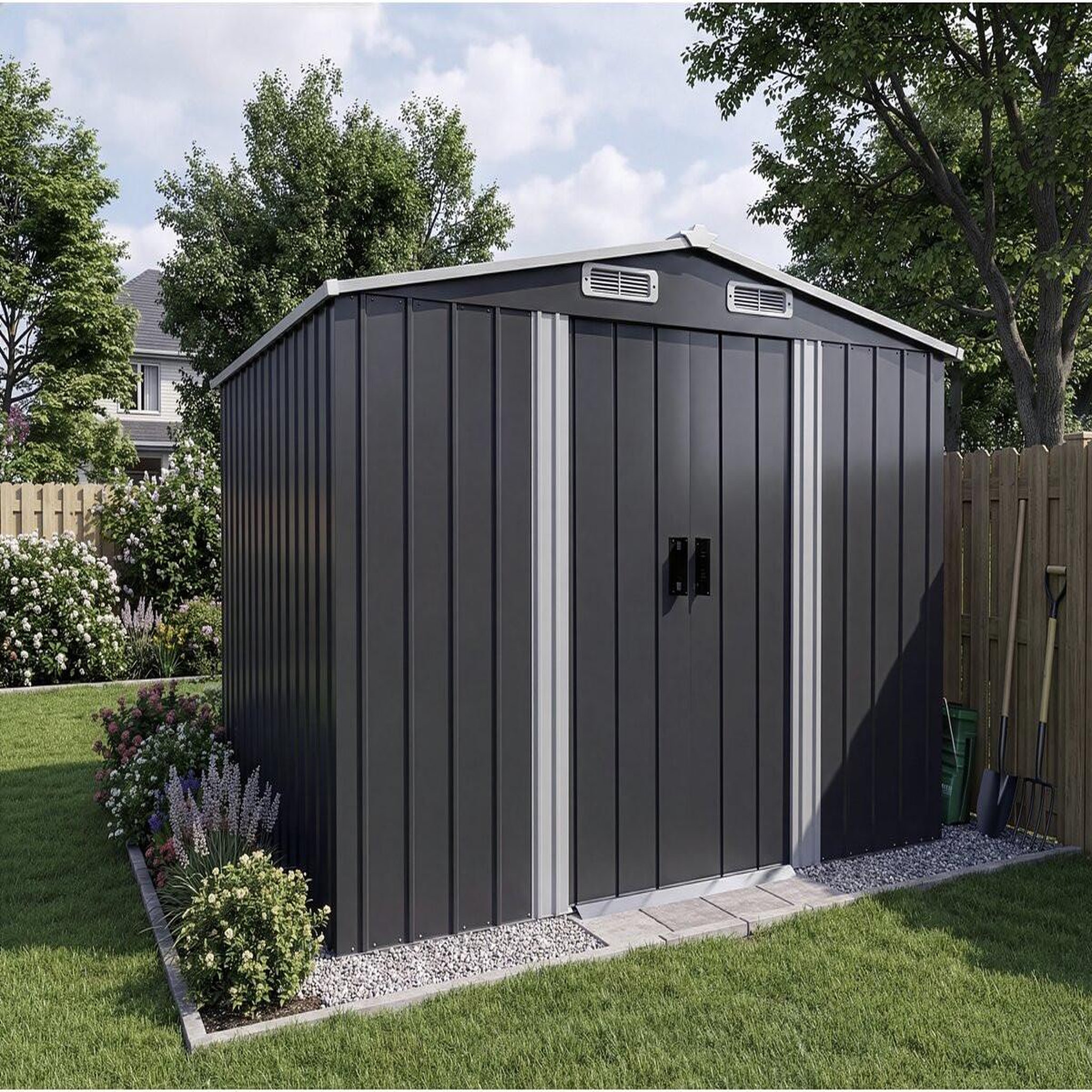 Voir la diapositive 2 : Habitat et Jardin Abri de jardin métal avec porte coulissante  boston  - 6,54 m² - gris