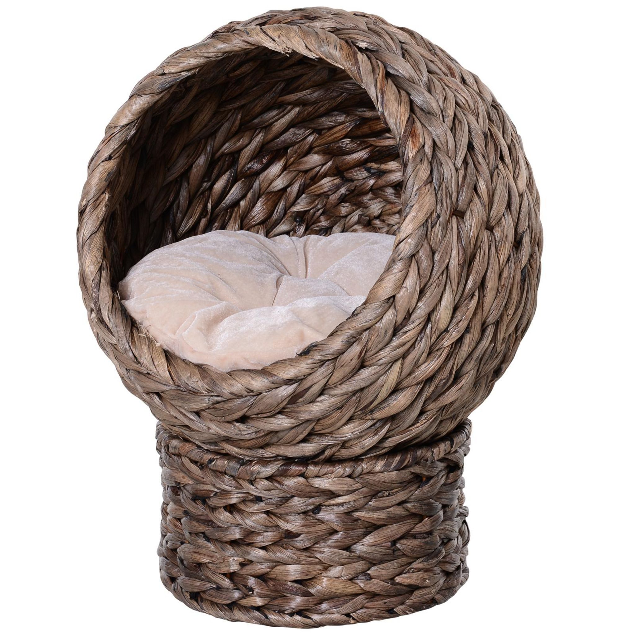 PAWHUT PawHut Panier chat lit chat cosy grand confort dim. 42L x 33l x 52H cm coloris gris coussin moelleux beige inclus
