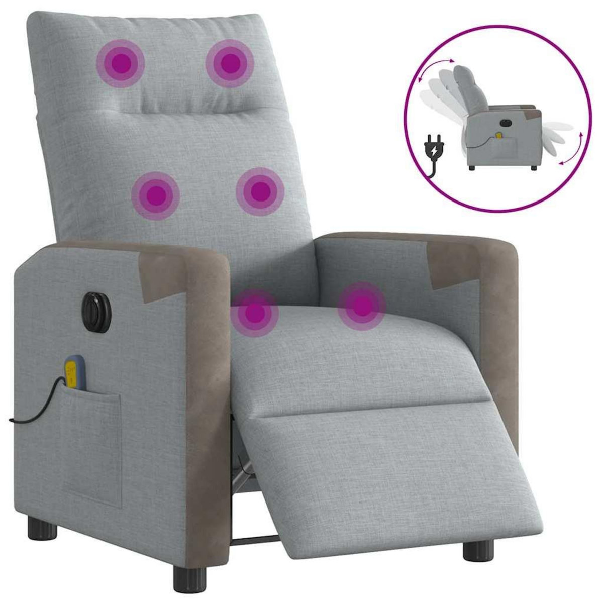 VIDAXL Fauteuil de massage inclinable electrique gris clair tissu