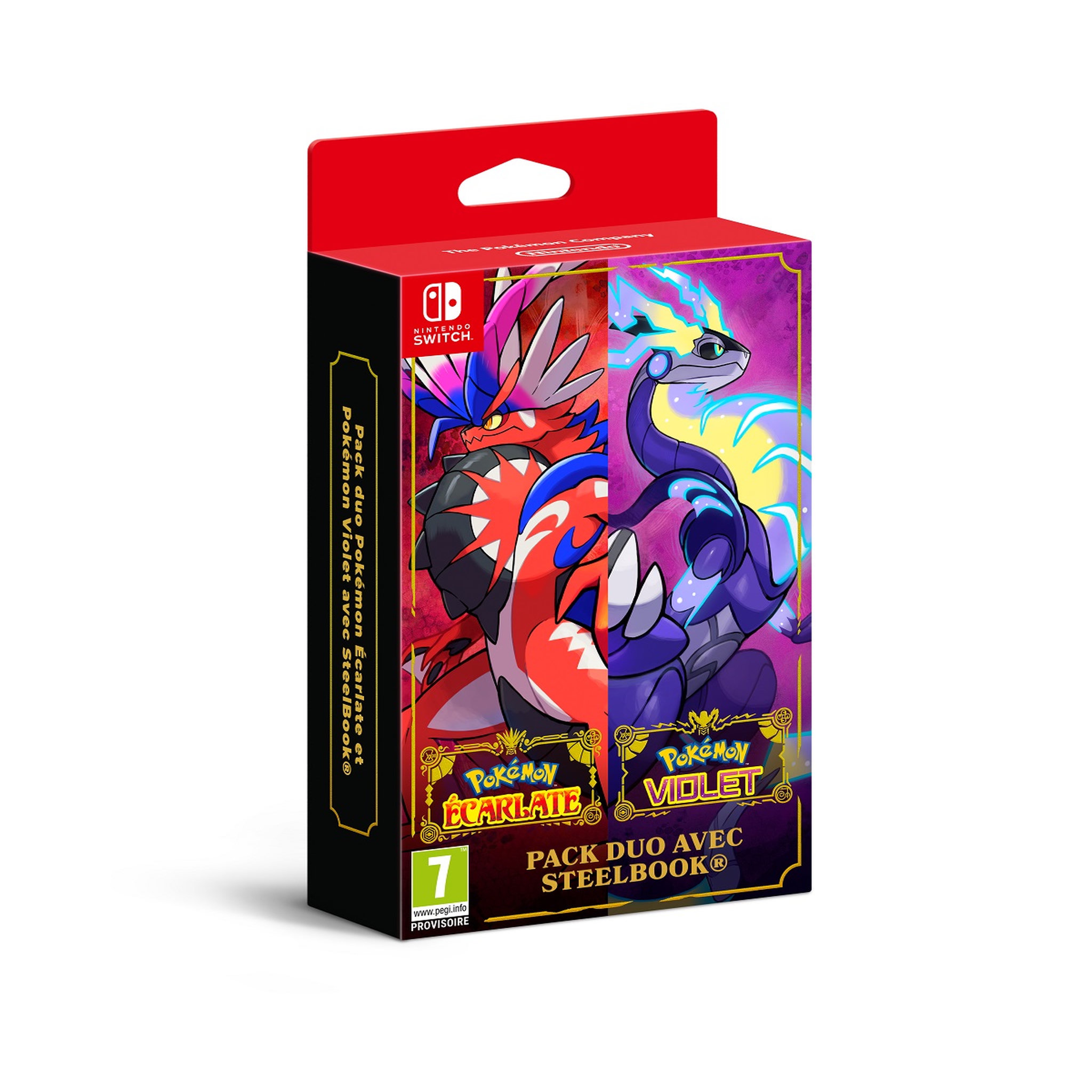 Voir la diapositive 1 : NINTENDO Pack Duo Pokémon Écarlate et Pokémon Violet avec Steelbook Nintendo Switch + Bonus Exclusif Auchan
