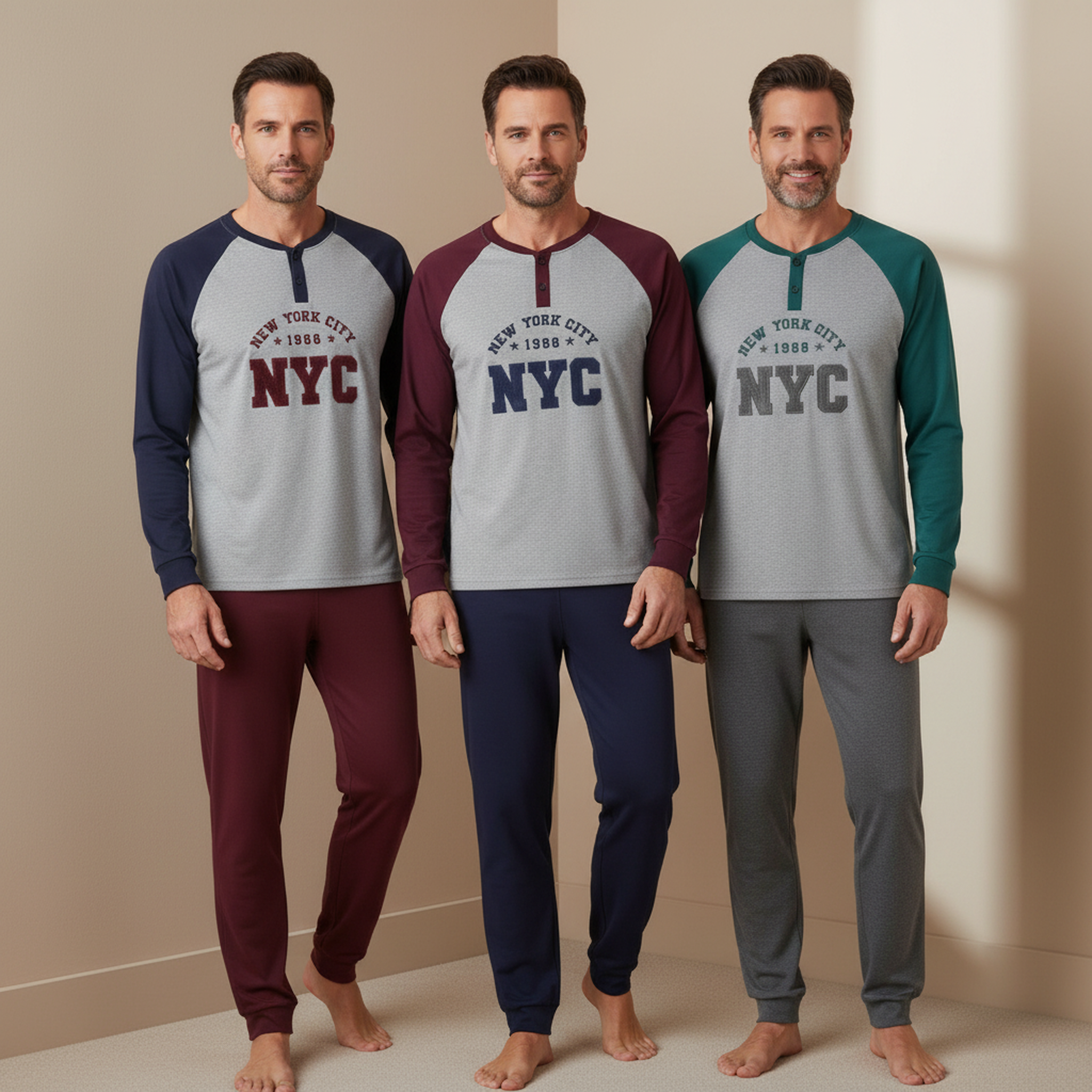 Voir la diapositive 2 : OZABI Ozabi ensemble pyjama homme doublé polaire pack de 3 coloris assortis
