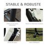Voir la diapositive 5 : OUTSUNNY Balancelle de jardin 3 places convertible toit inclinaison réglable 2 tablettes support acier époxy gris polyester crème