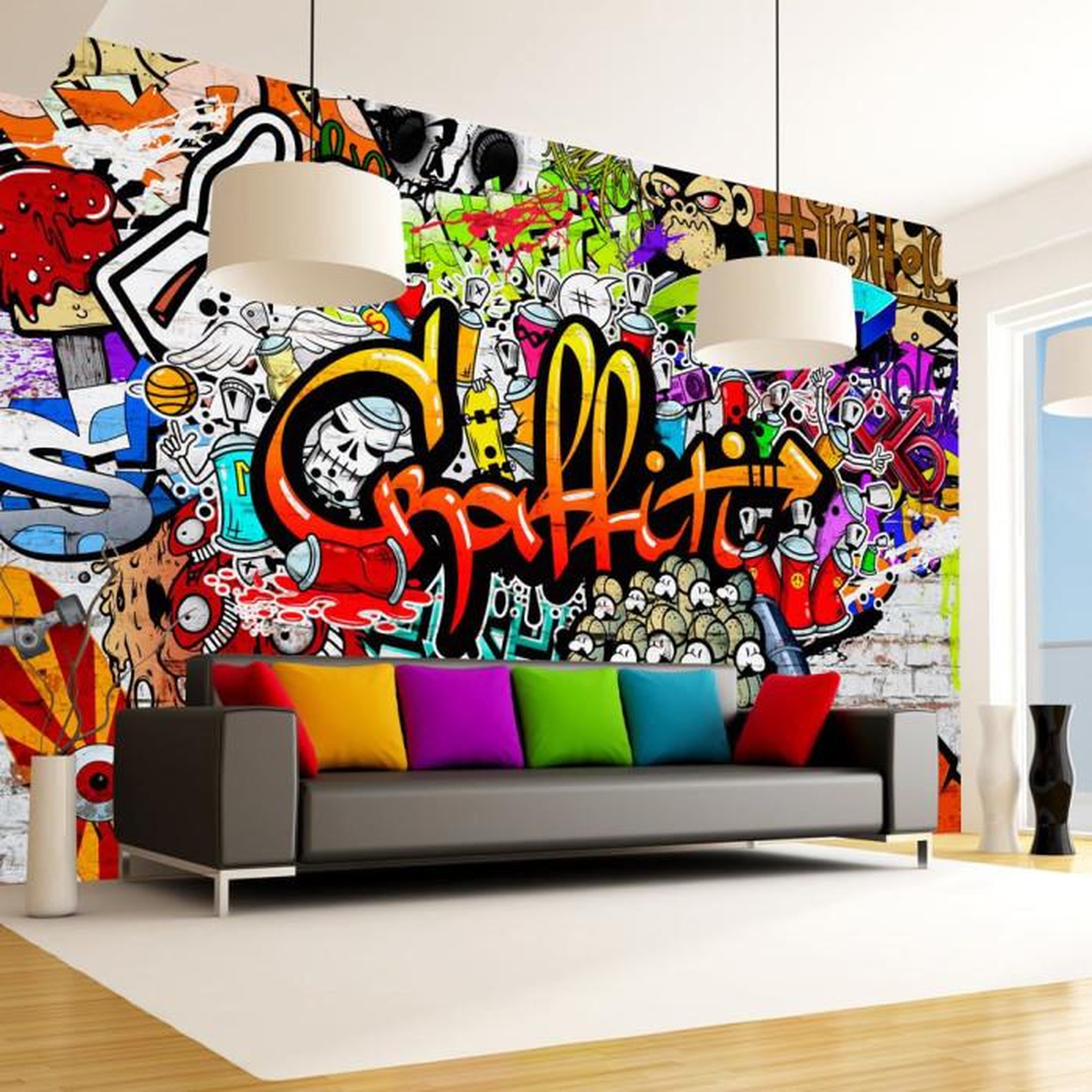 Paris Prix Papier Peint  Colorful Graffiti. Coloris disponibles : Multicolore