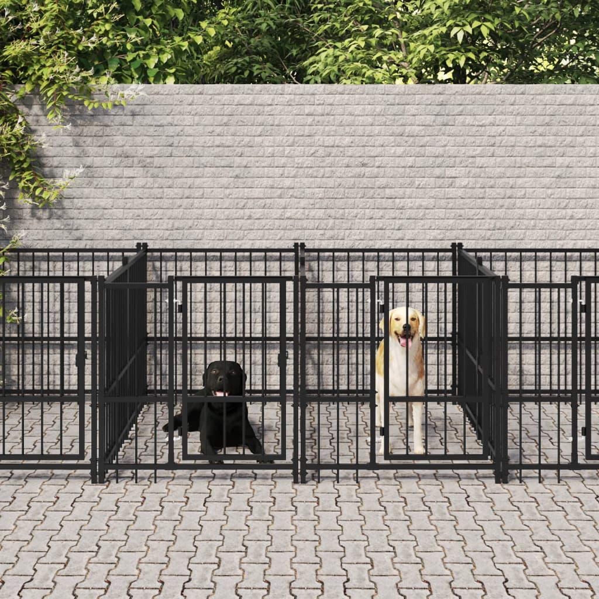 VIDAXL Chenil d'exterieur pour chiens Acier 16,89 m²