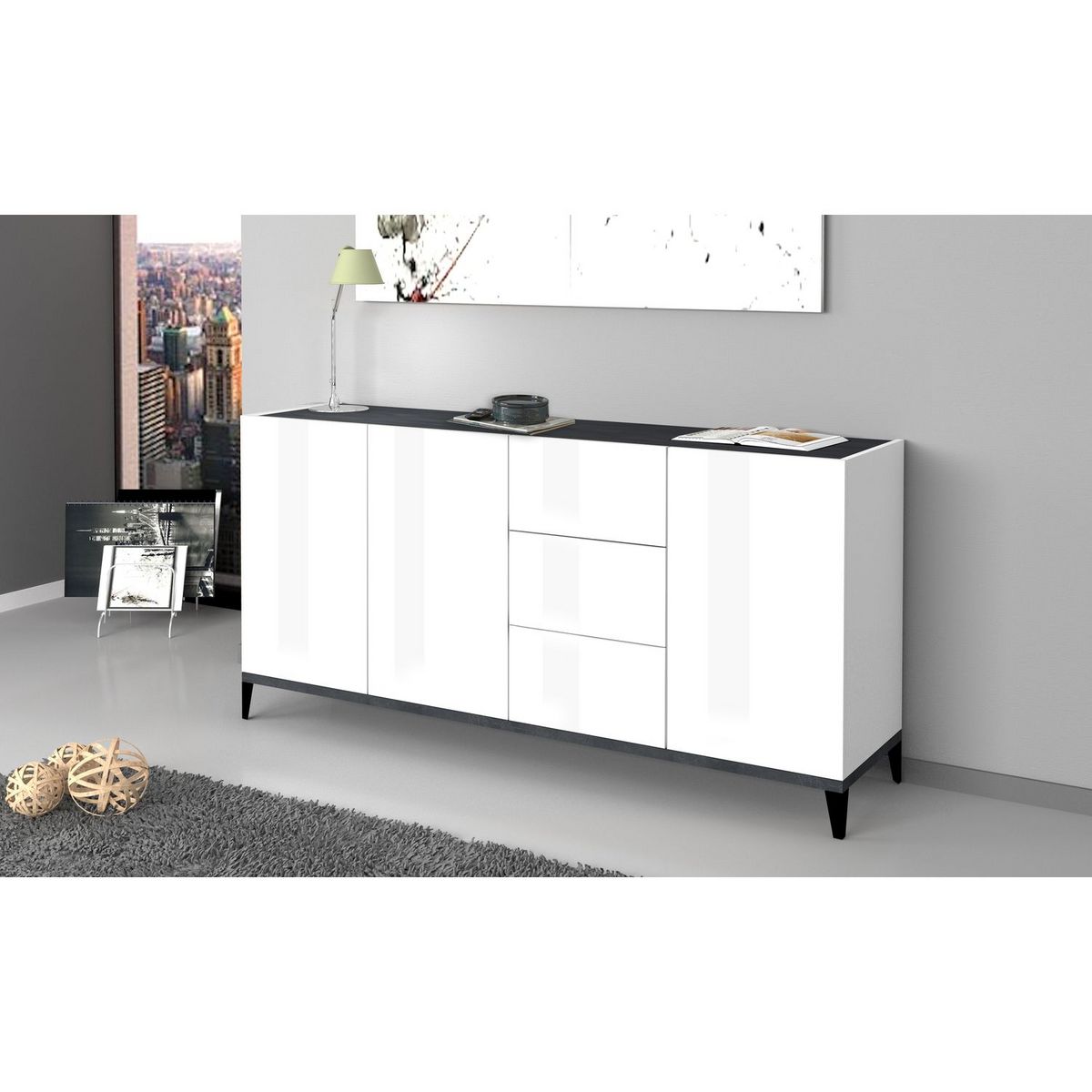 Buffet moderne 3 portes 3 tiroirs L160cm BARI