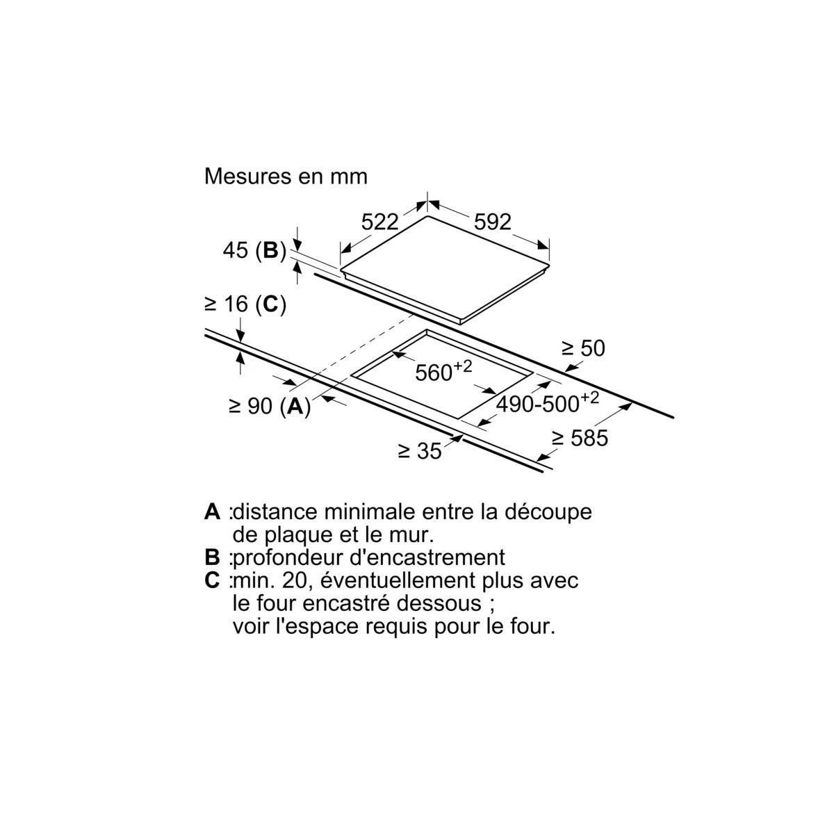 BOSCH Table de cuisson vitrocéramique 60cm 4 feux 6600w noir - PKE611BB8E