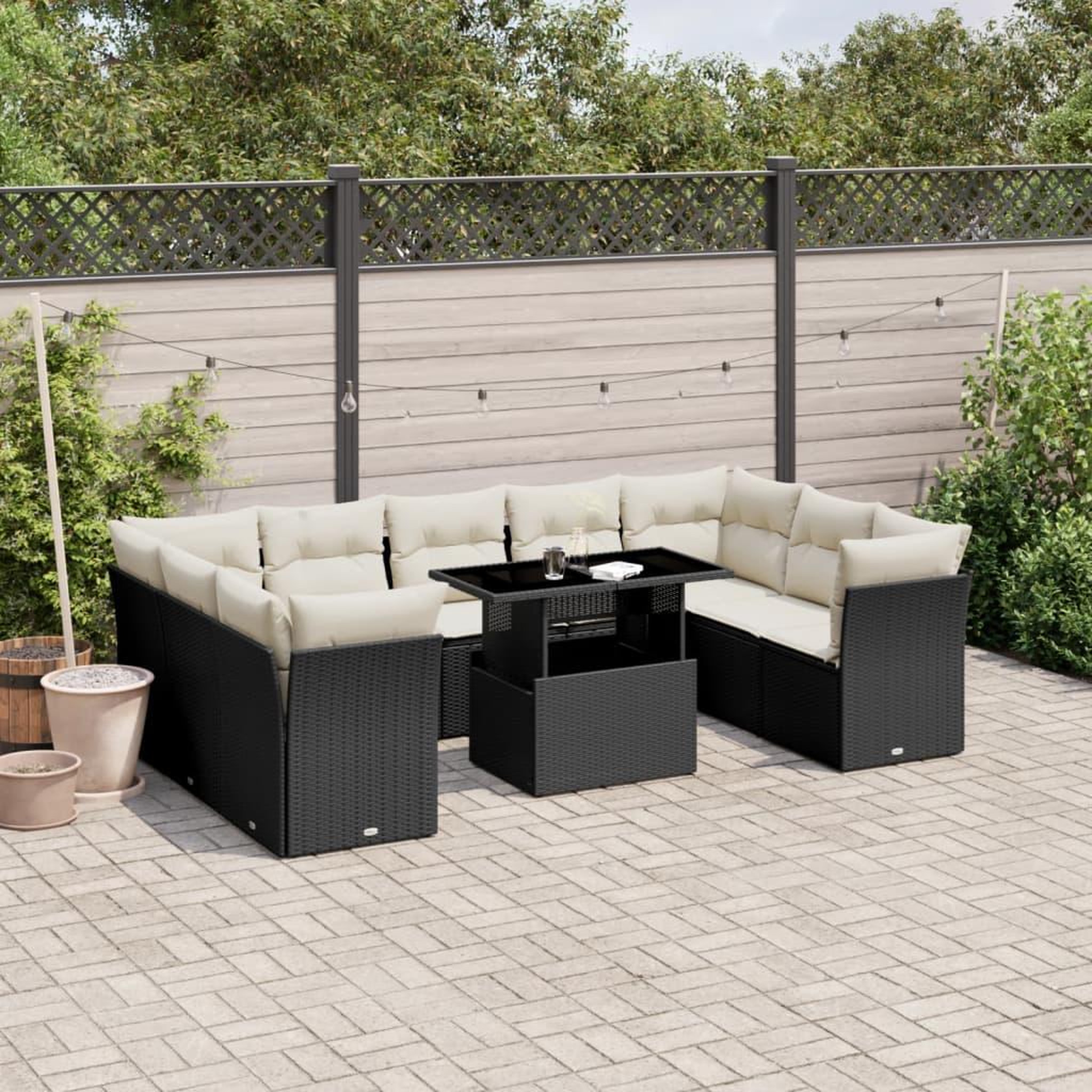 VIDAXL Salon de jardin 10 pcs avec coussins noir resine tressee