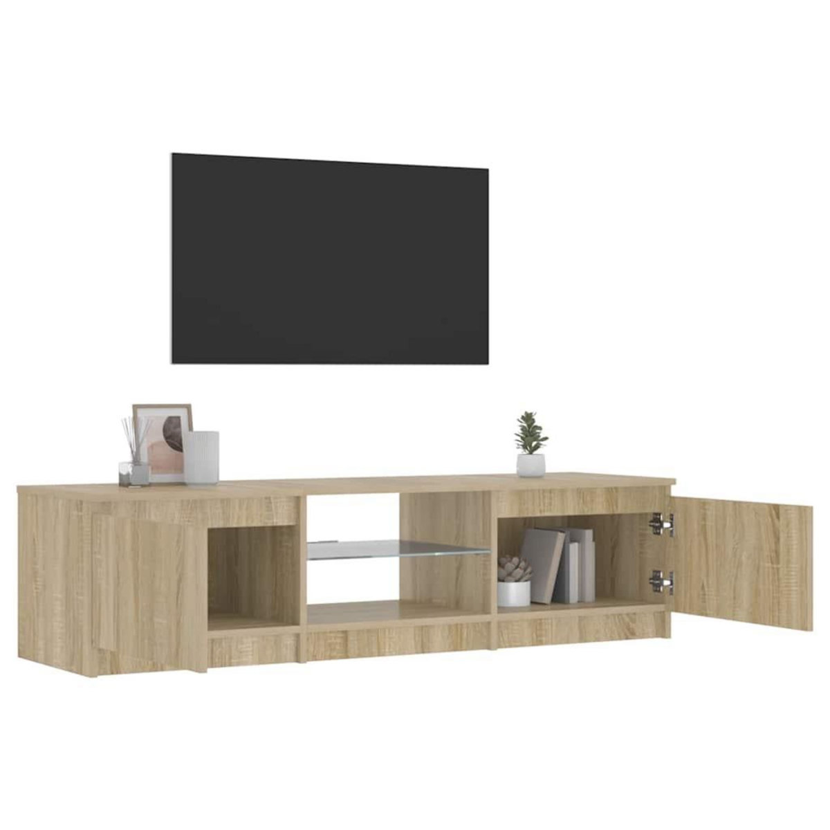 VIDAXL Meuble TV avec lumieres LED Chene fume 140x40x36 cm