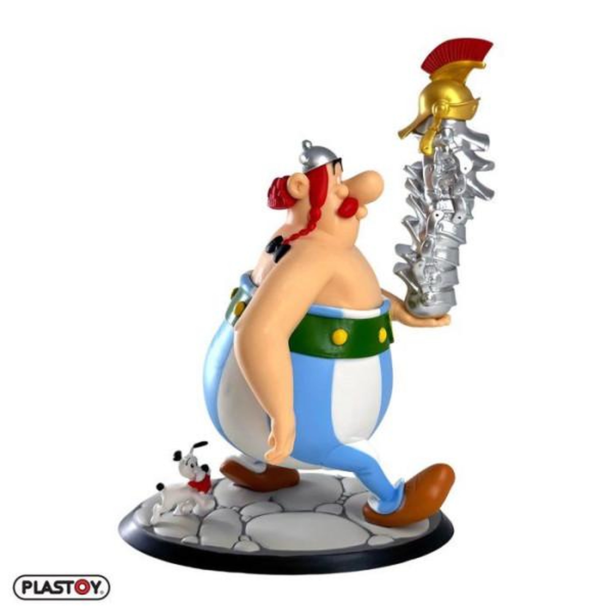 Voir la diapositive 2 : Plastoy Figurine - plastoy - astérix obélix avec pile de casques et idéfix xl - plastique - 22 cm