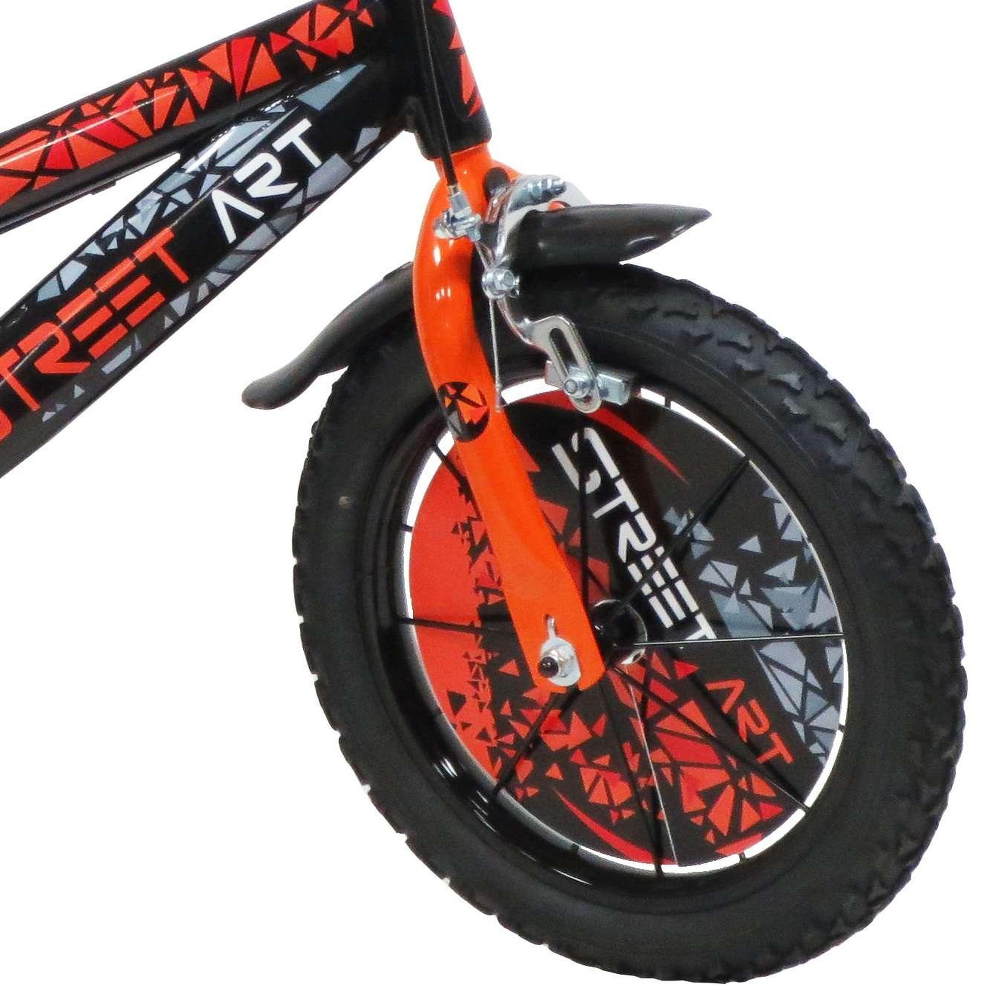 Voir la diapositive 4 : Vélo enfant - Modèle 14'' Street Art  pour enfant de 95/110 cm avec stabilisateurs - Plaque décorative avant - Porte bidon - 2 freins