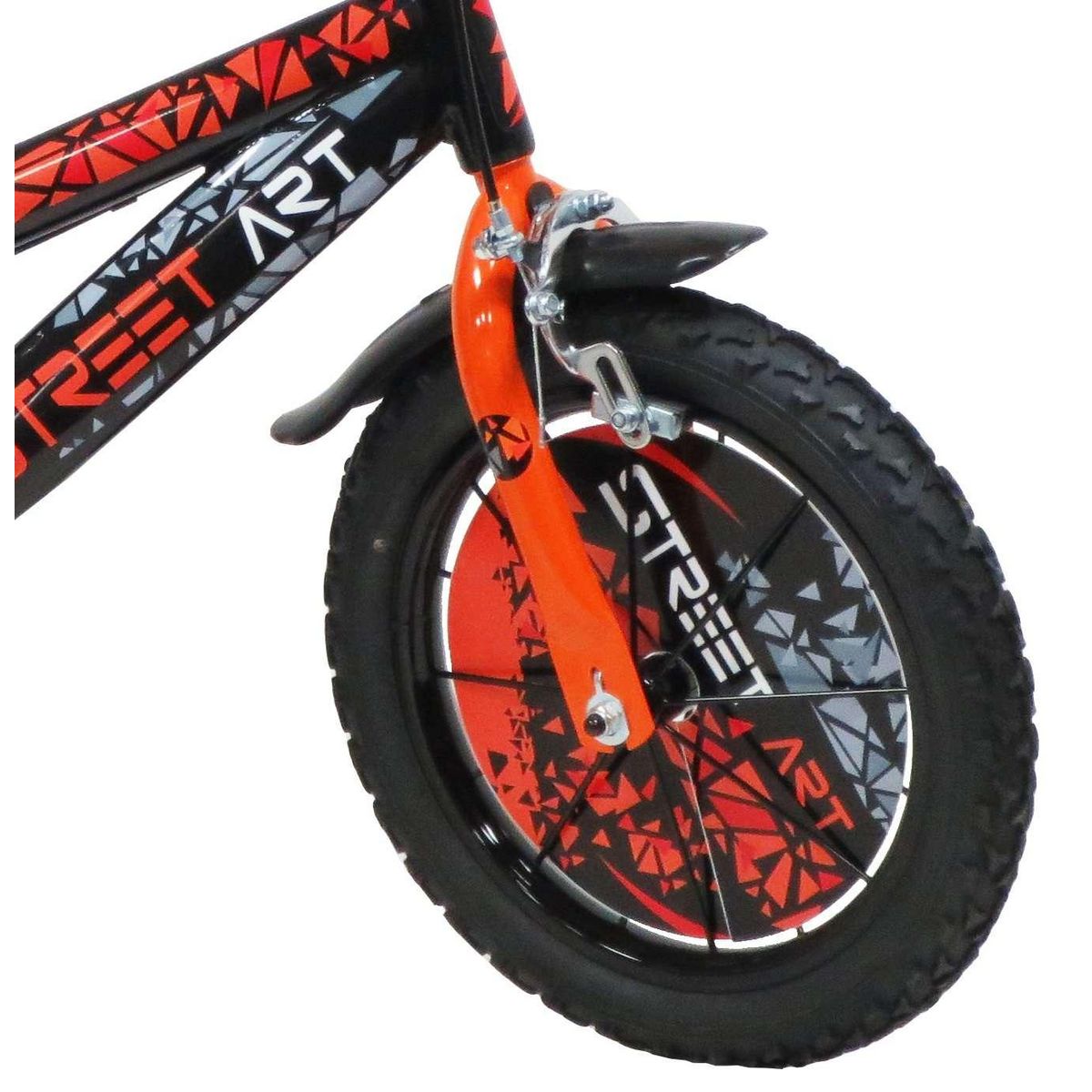 Vélo enfant - Modèle 14'' Street Art  pour enfant de 95/110 cm avec stabilisateurs - Plaque décorative avant - Porte bidon - 2 freins