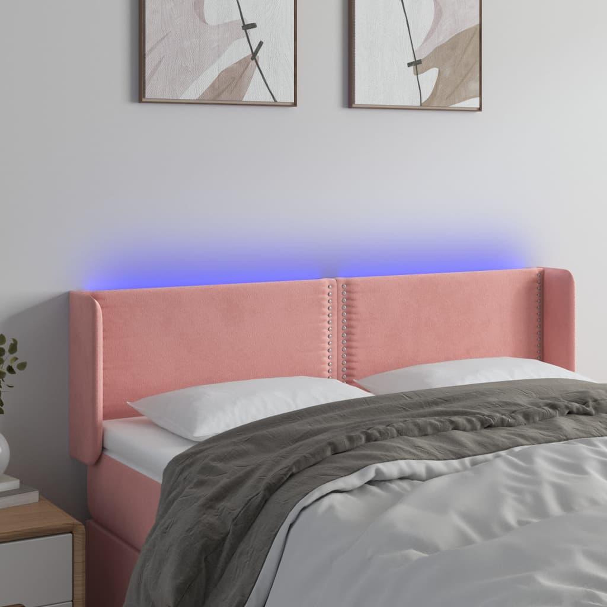 Voir la diapositive 1 : VIDAXL Tete de lit a LED Rose 147x16x78/88 cm Velours