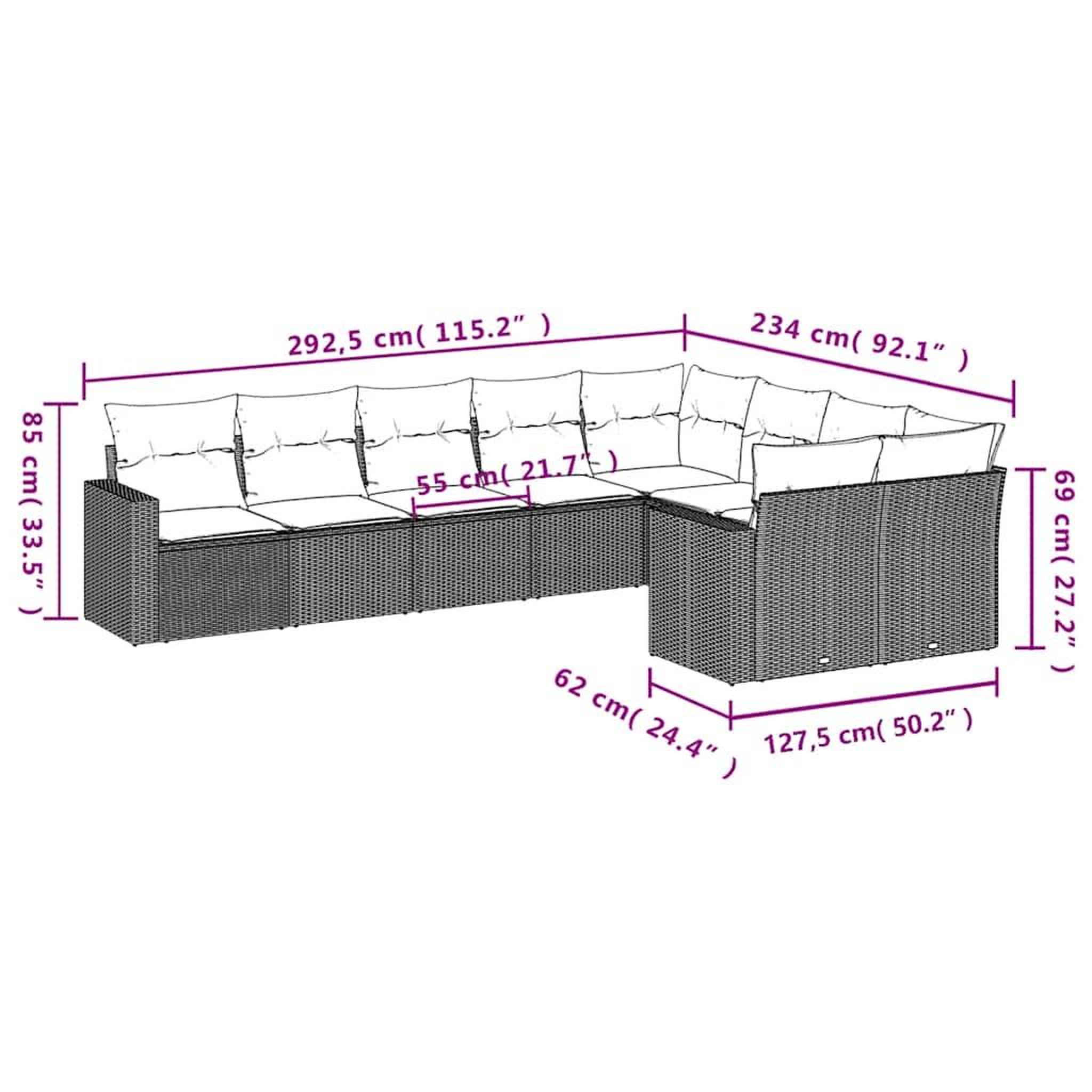 Voir la diapositive 6 : VIDAXL Salon de jardin 9 pcs avec coussins gris clair resine tressee