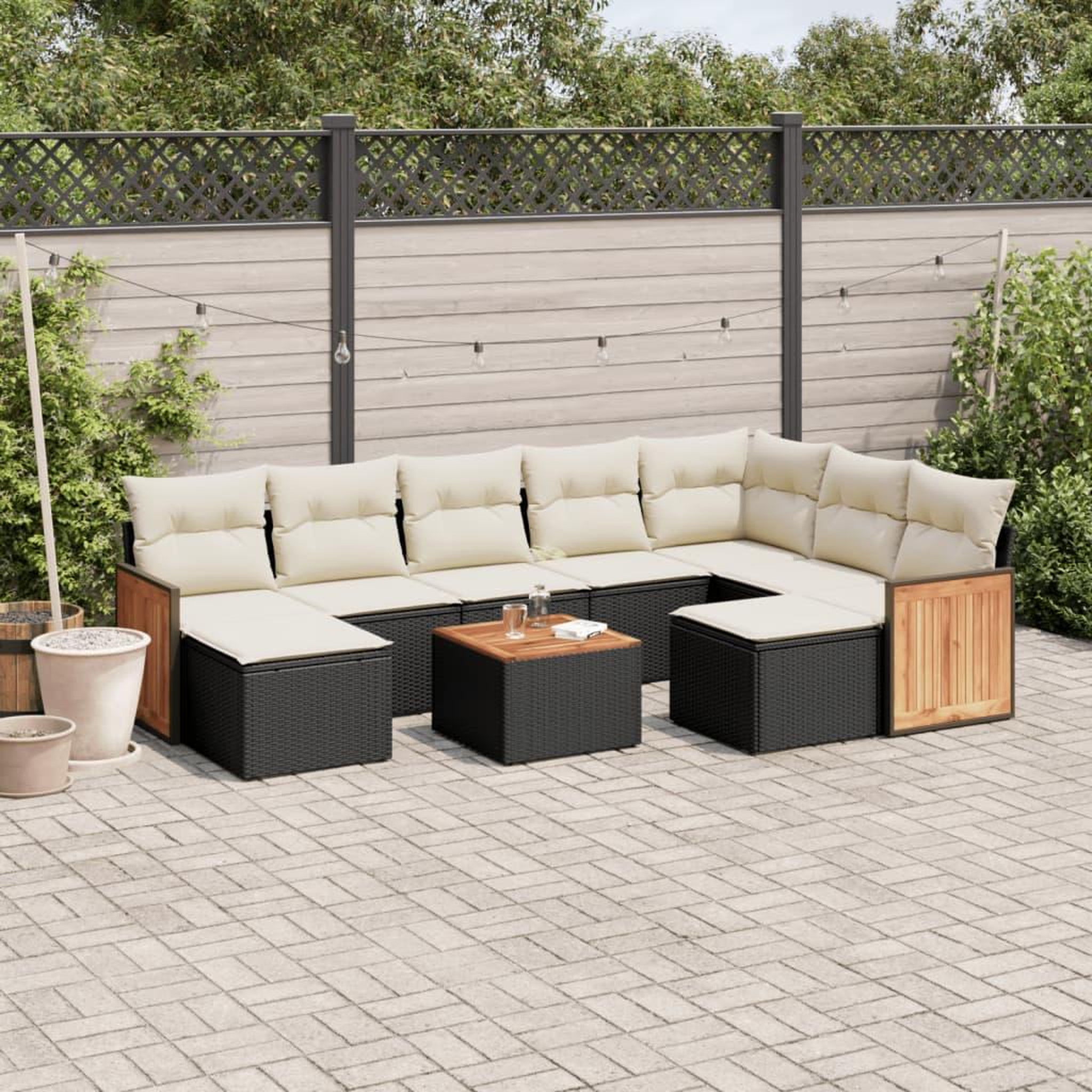 VIDAXL Salon de jardin 10 pcs avec coussins noir resine tressee