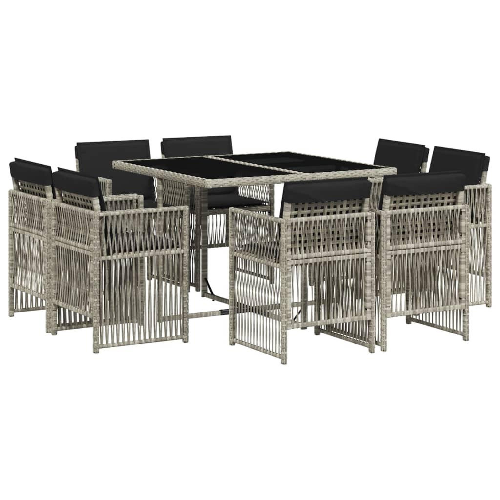 Voir la diapositive 2 : VIDAXL Ensemble a manger de jardin et coussins 9 pcs gris clair rotin