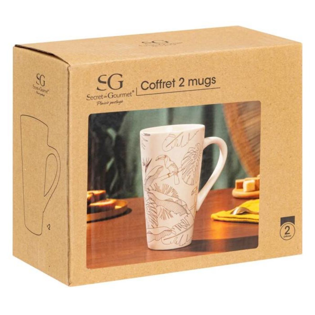 SECRET DE GOURMET Lot de 2 Mugs  Toucan  50cl Blanc