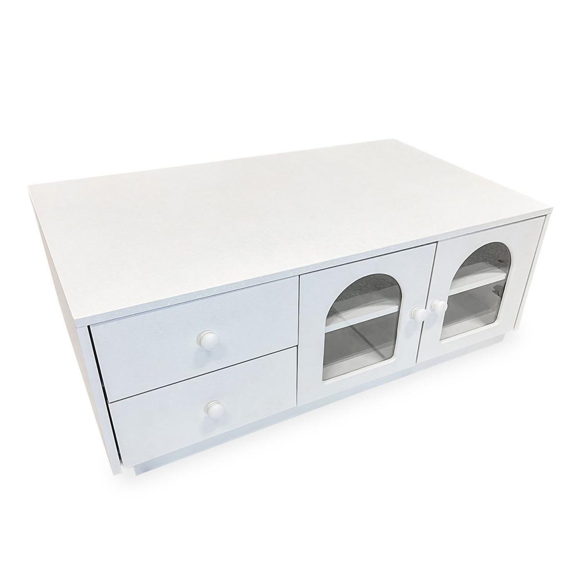 Voir la diapositive 3 : Paris Prix Table basse 2 tiroirs & 2 portes  duane  100cm blanc