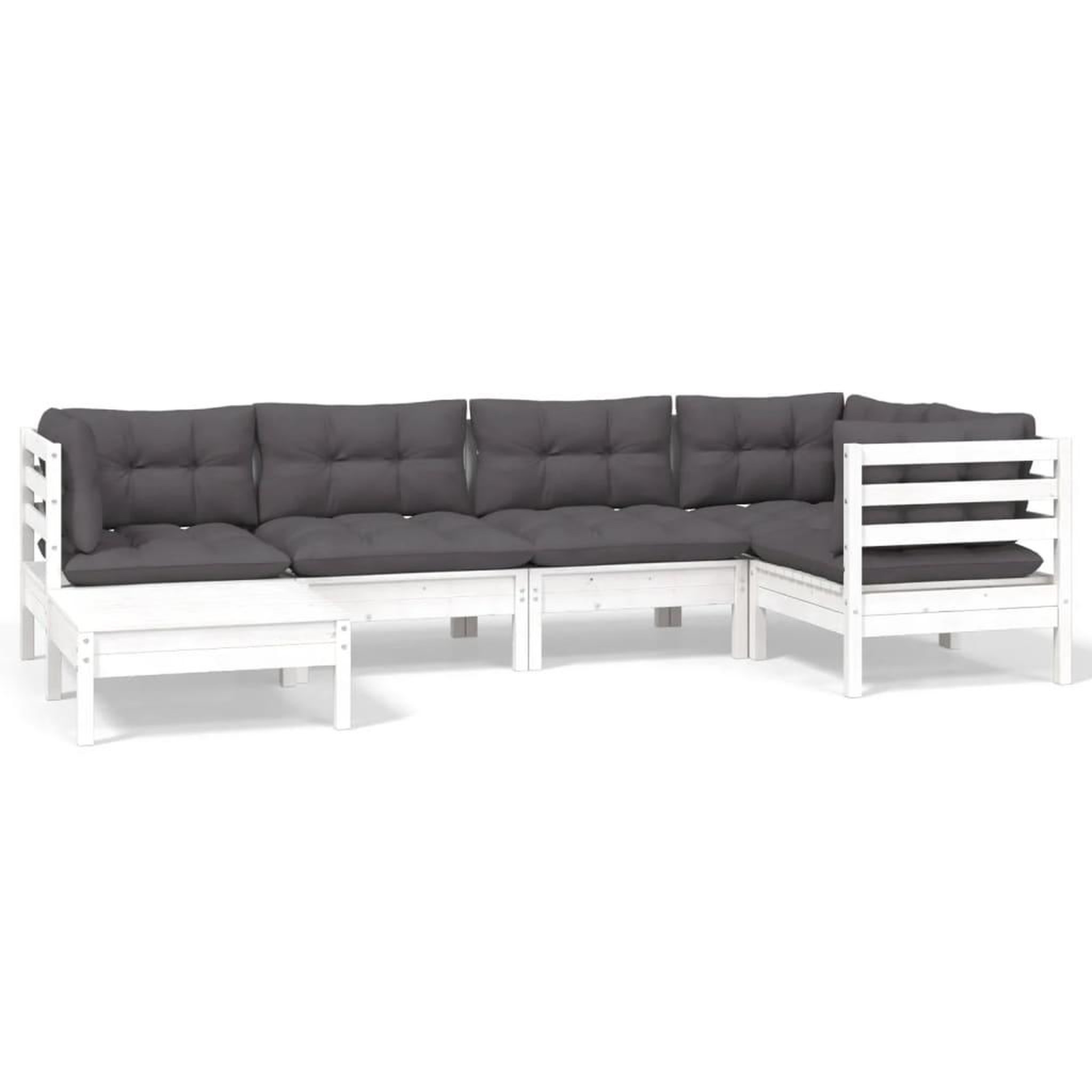 Voir la diapositive 2 : VIDAXL Salon de jardin 6 pcs avec coussins blanc bois de pin massif