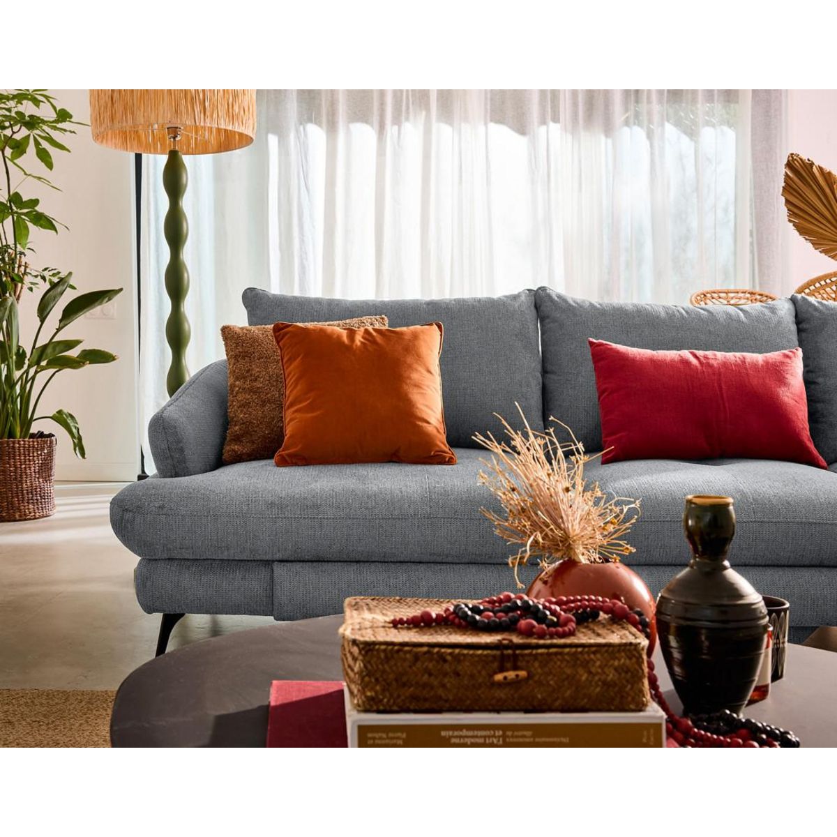 LISA DESIGN Ninon - canapé d'angle droit 4 places convertible avec coffre en tissu texturé