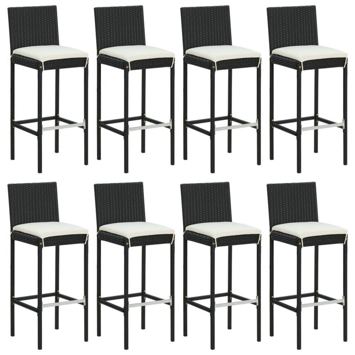 VIDAXL Ensemble de bar de jardin 9 pcs avec coussins noir poly rotin
