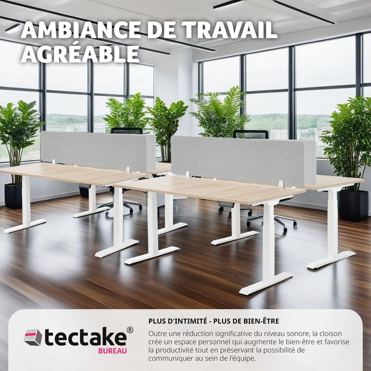 tectake Cloison de bureau Noisy avec coins arrondis avec noyau en PET absorbant le bruit