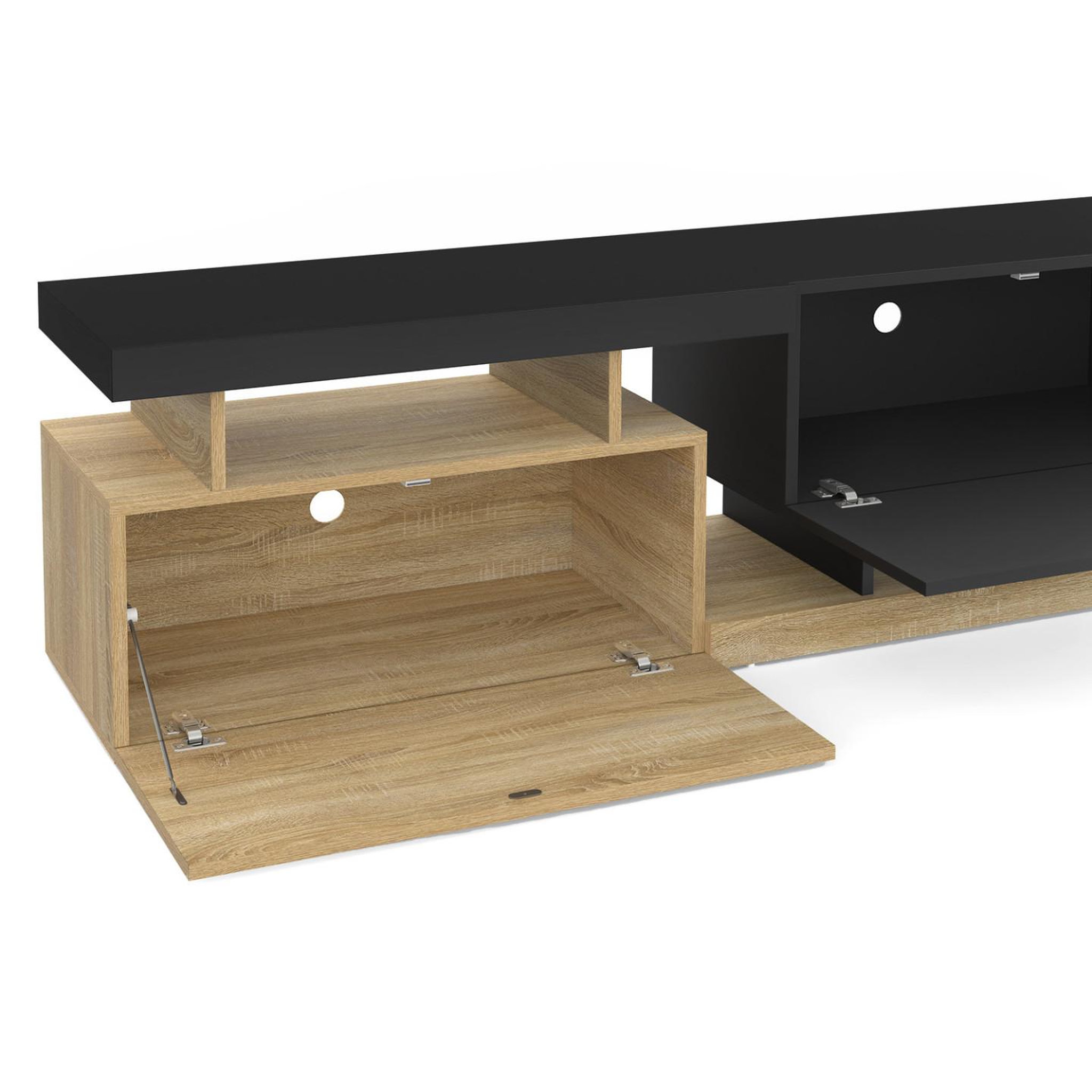 Voir la diapositive 6 : ID MARKET Meuble tv 140 cm angulo 2 portes effet bois et noir