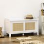 Voir la diapositive 2 : HOMCOM Meuble chaussures banc à chaussures 2 en 1 style bohème chic 2 portes coulissantes - MDF blanc cannage rotin
