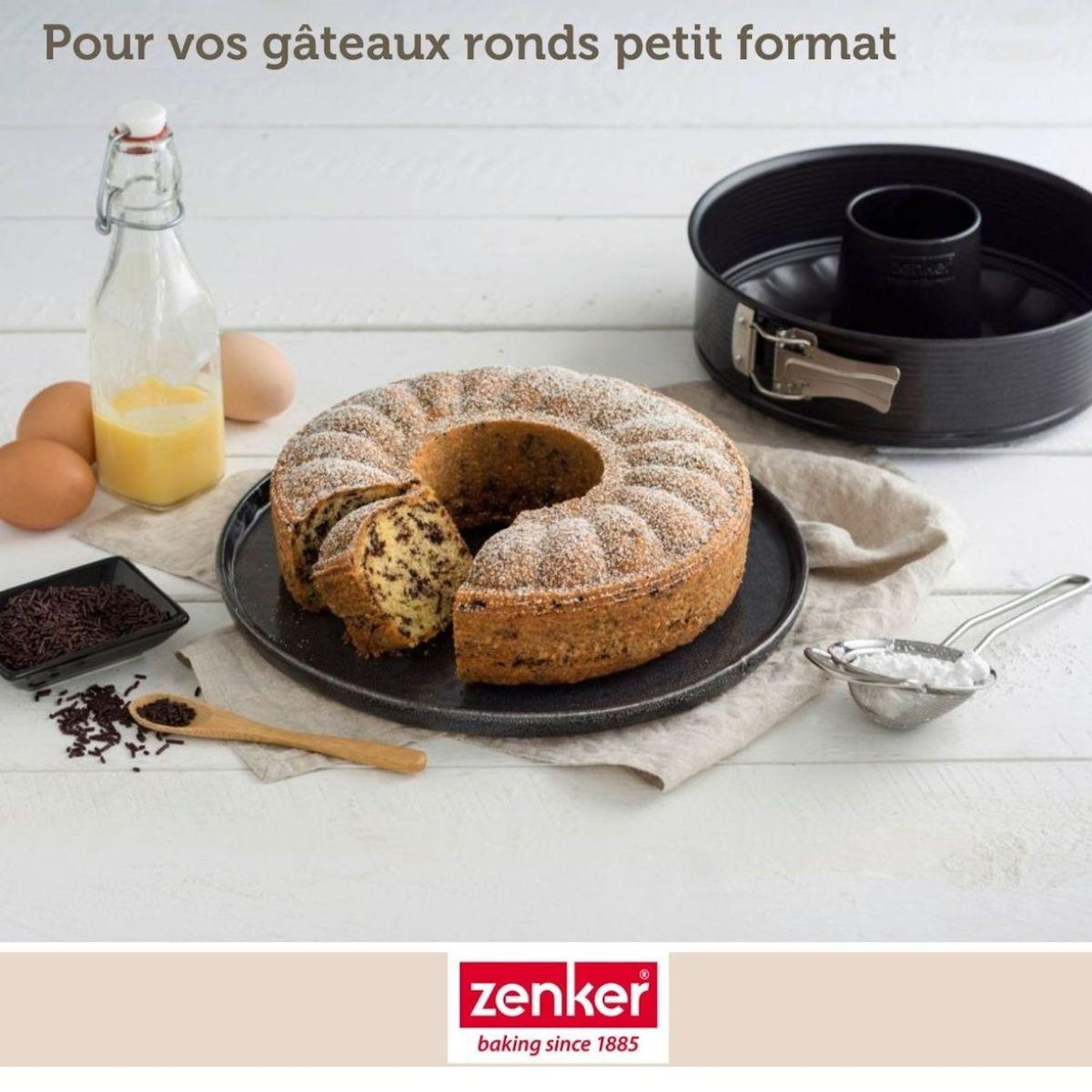 ZENKER Set comprenant 1 Moule à manqué et à savarin 18 cm, 1 spatule Zenker et 2 bols à mixer en inox Fackelmann