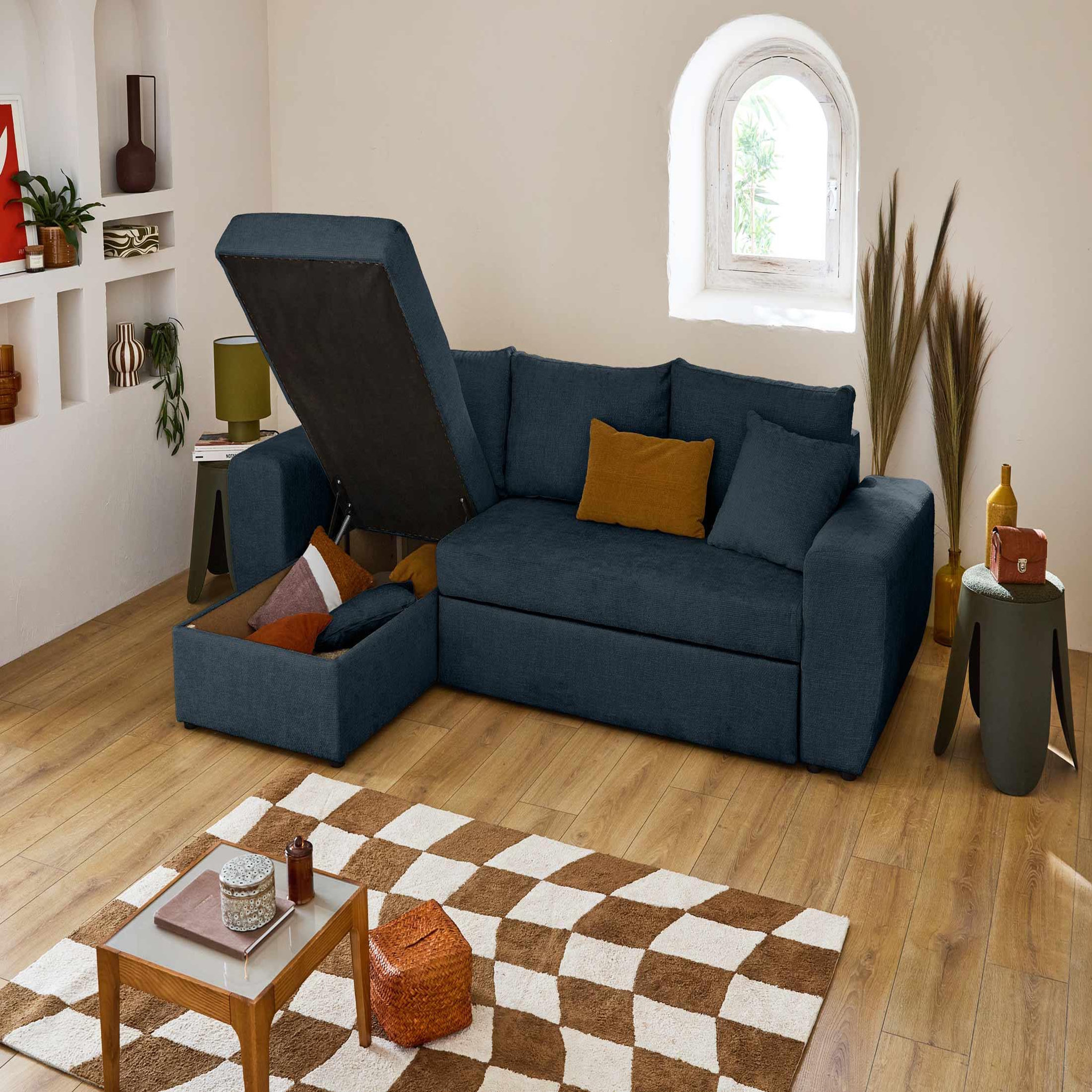 Voir la diapositive 3 : BEST MOBILIER Milan - canapé d'angle réversible 4 places - convertible avec coffre - en velours texturé