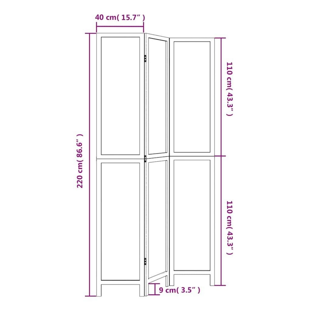VIDAXL Cloison de separation 3 panneaux blanc bois de paulownia massif