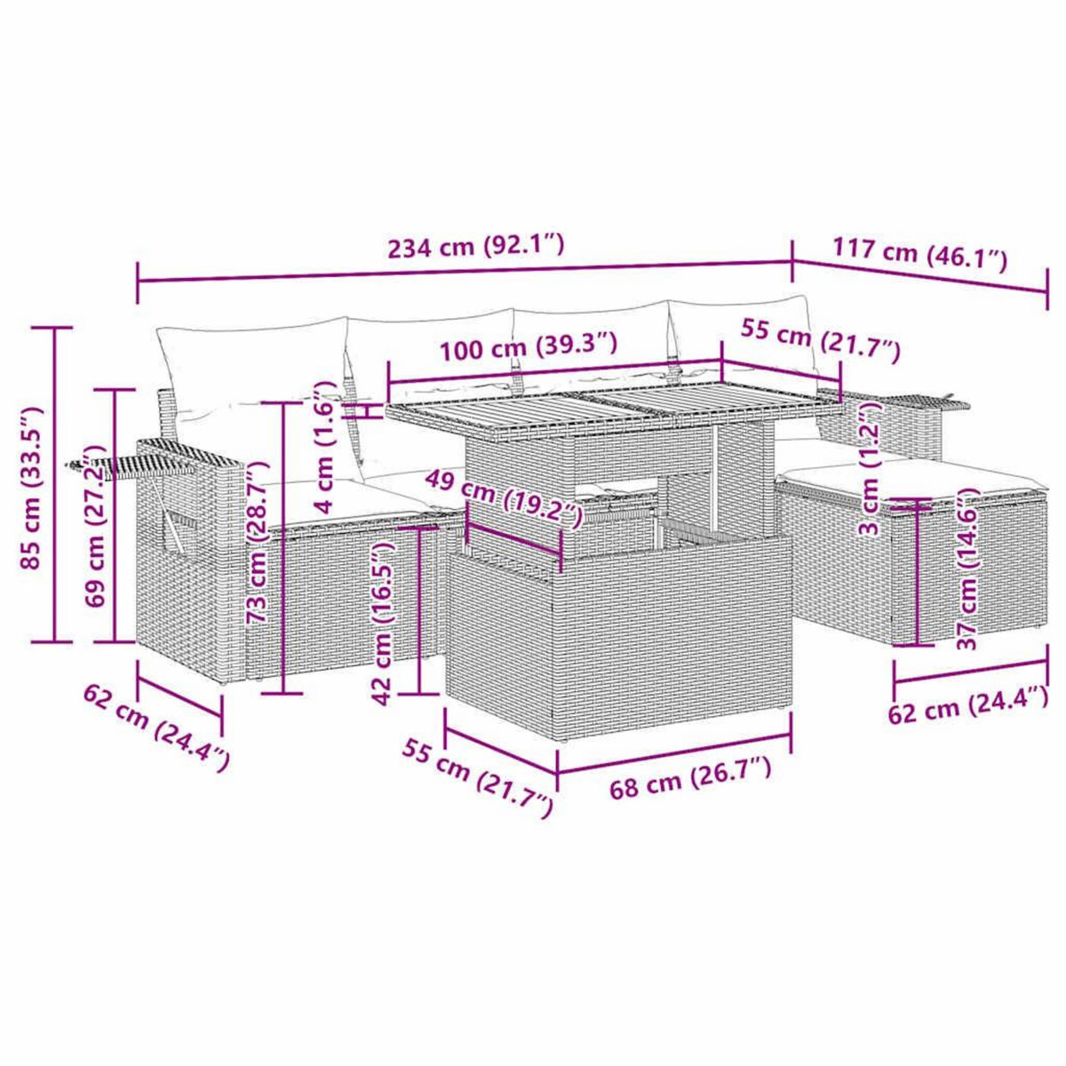VIDAXL Salon de jardin 6 pcs avec coussins noir resine tressee