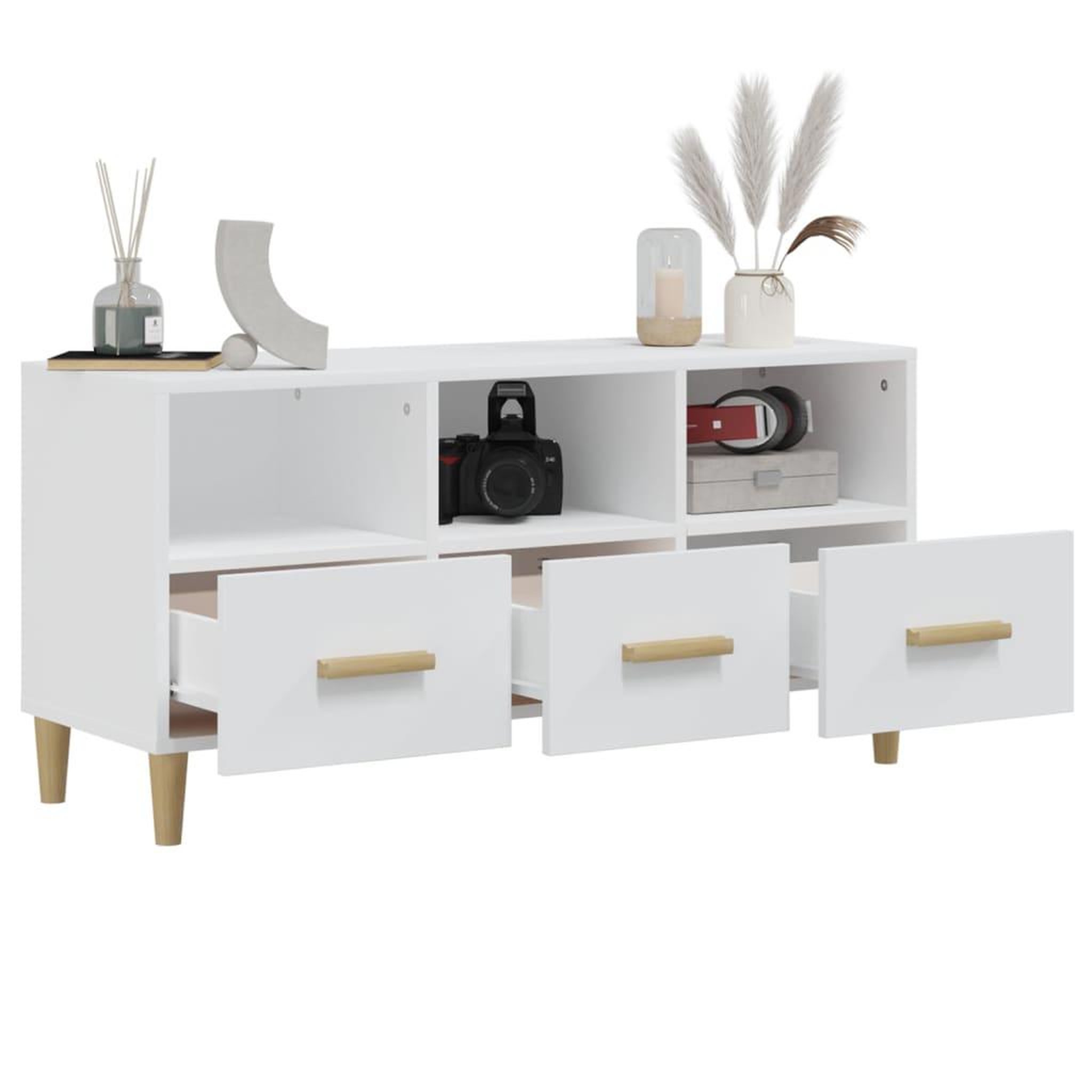 Voir la diapositive 5 : VIDAXL Meuble TV Blanc brillant 102x36x50 cm Bois d'ingenierie