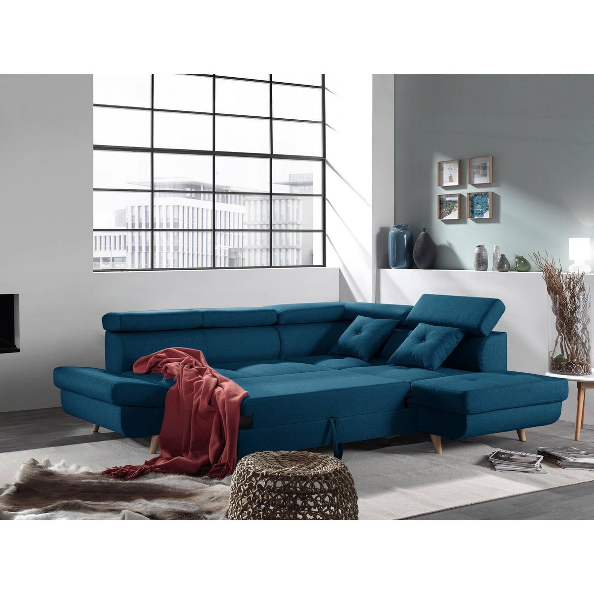 BEST MOBILIER Linea - canapé d'angle droit convertible - 5 places - avec têtières