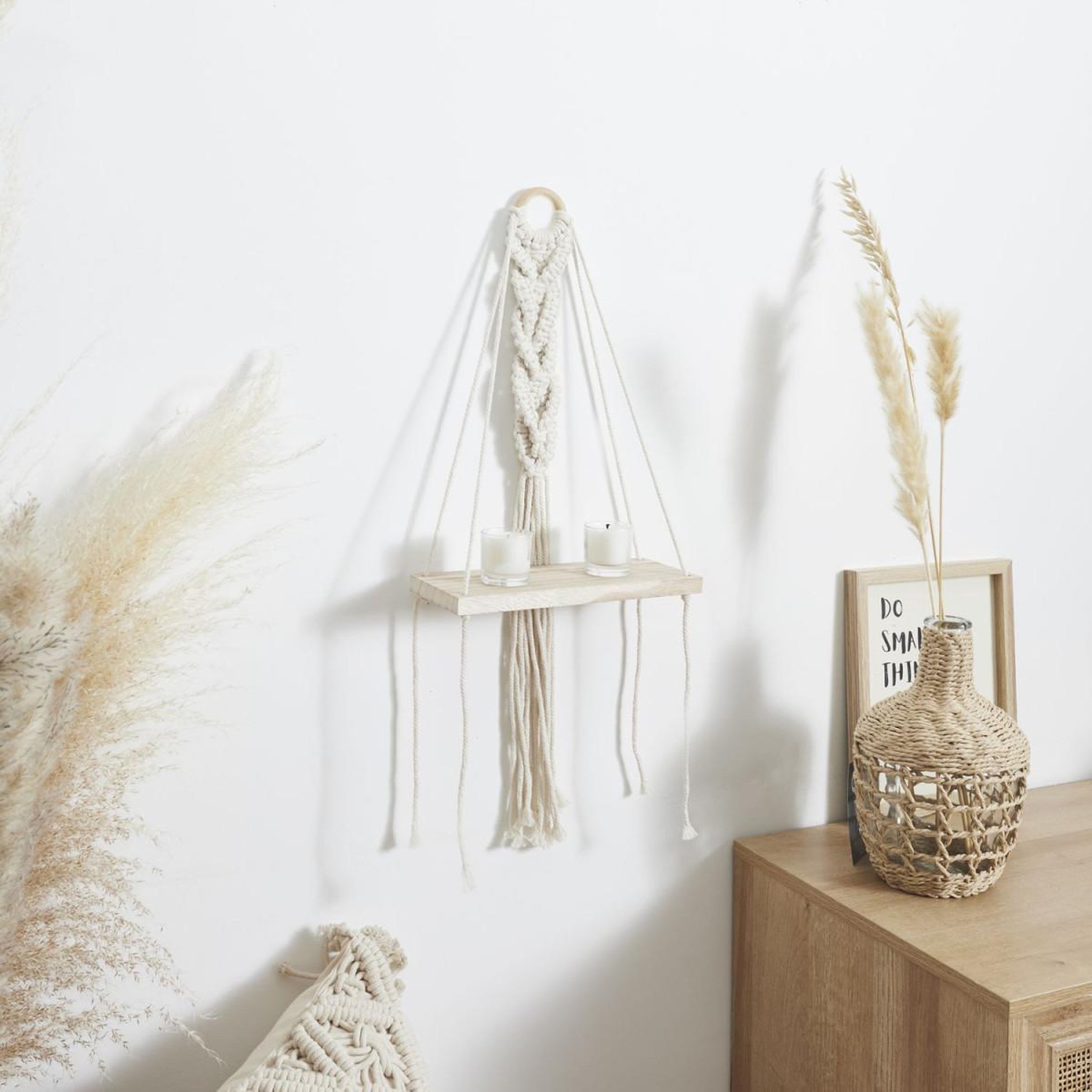 Voir la diapositive 4 : The Home Deco Factory Étagère murale déco  boho  62cm beige