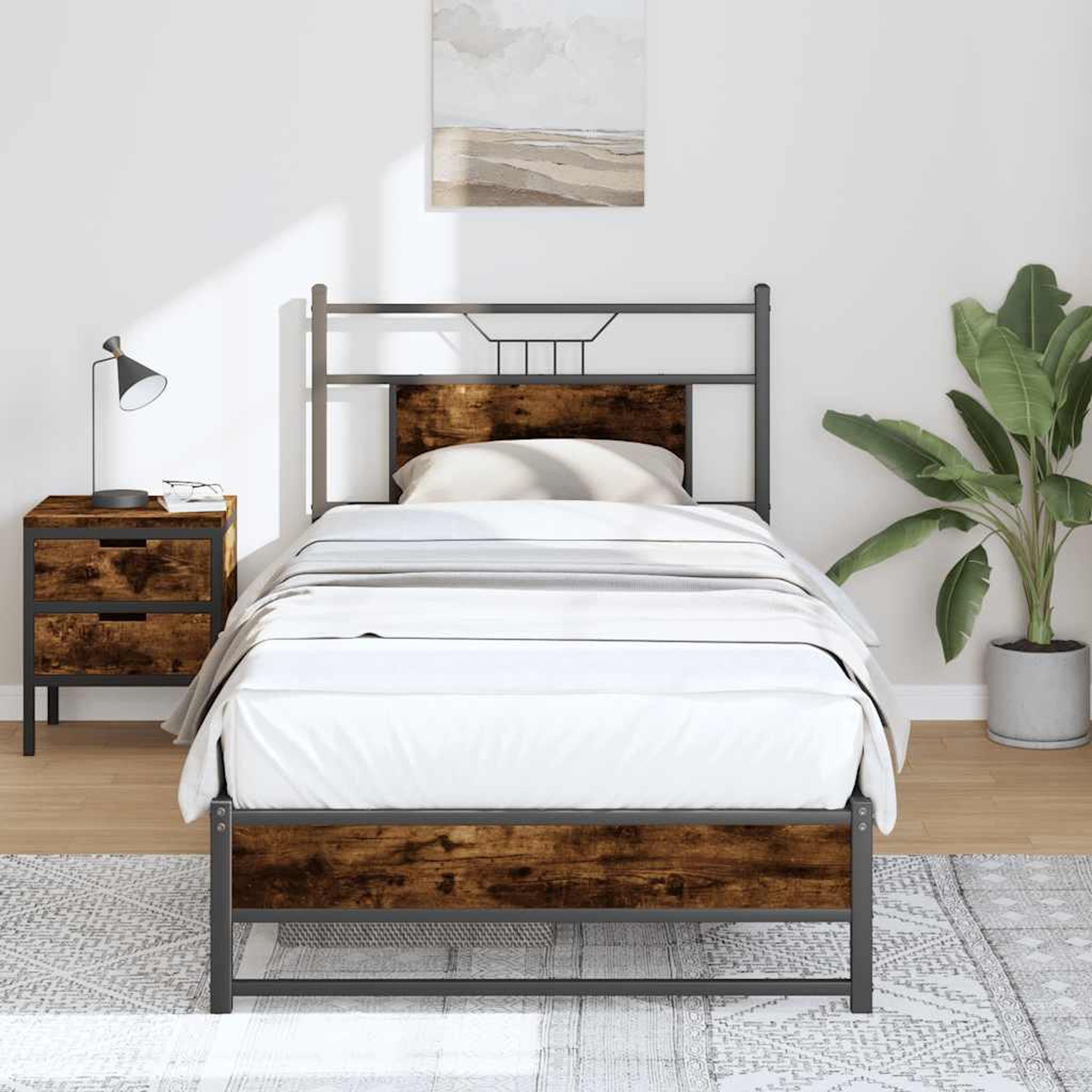 VIDAXL Cadre de lit sans matelas chene fume 90x200cm bois d'ingenierie