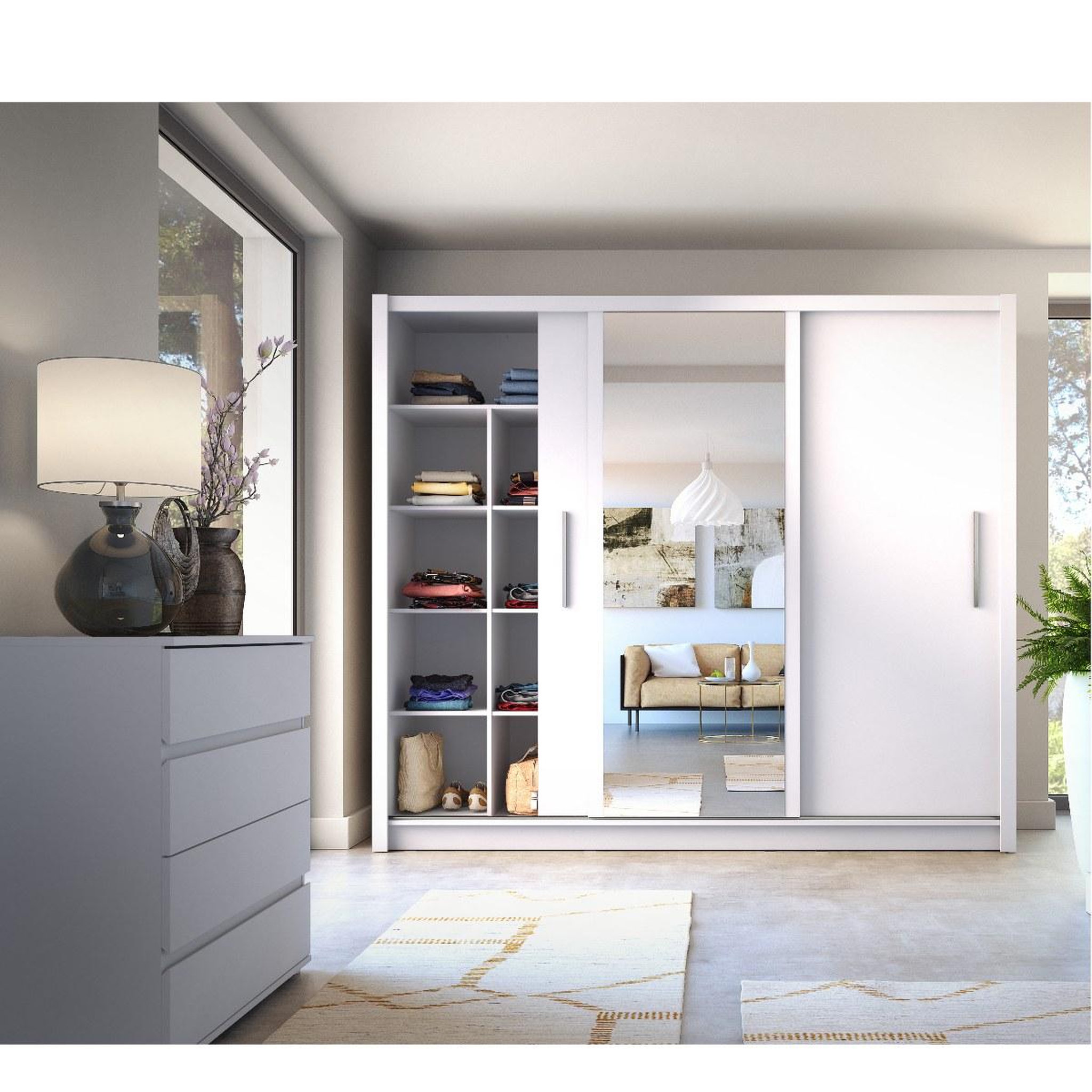 Voir la diapositive 2 : JLC KREATION Armoire moderne blanche 3 portes coulissantes 245cm ulric