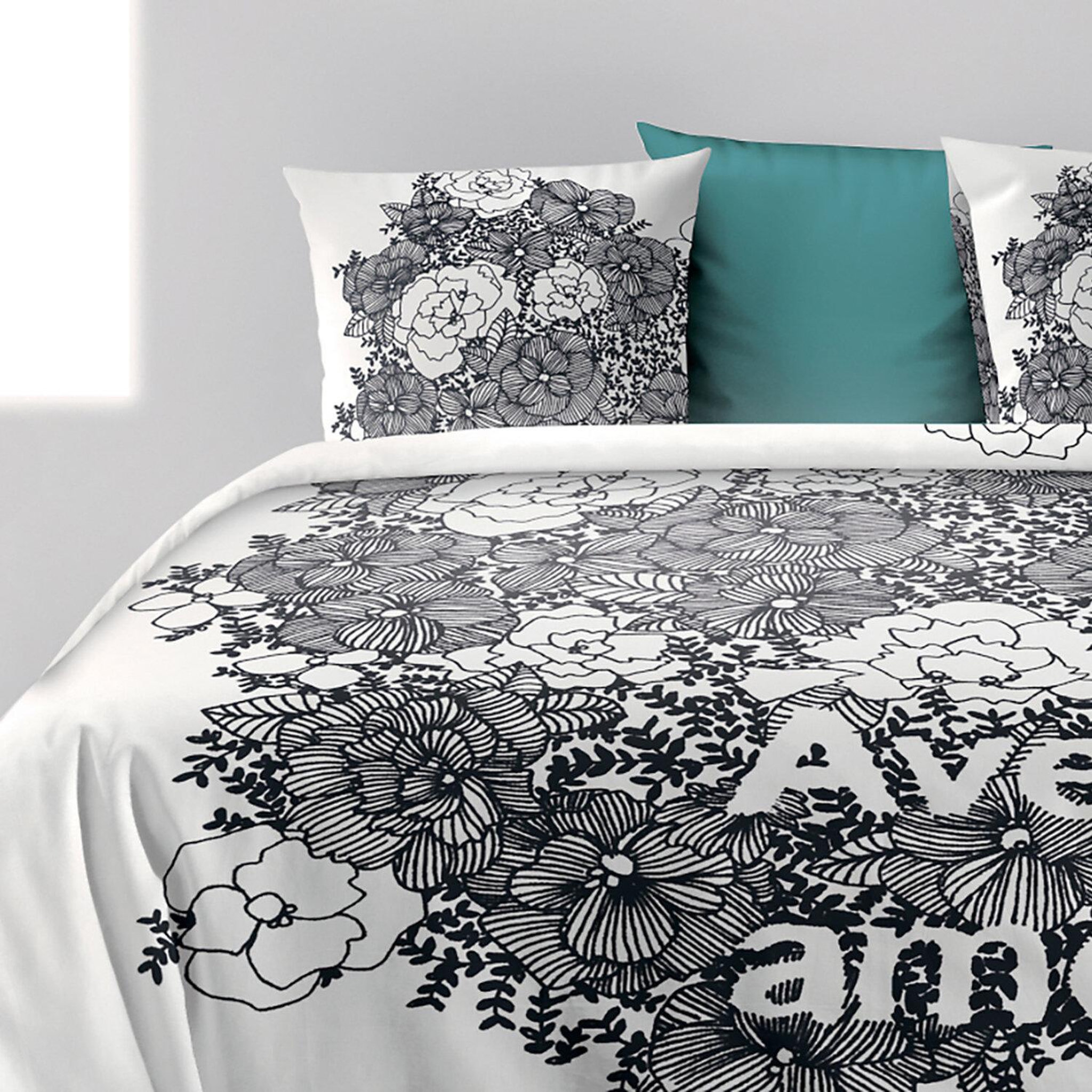 Voir la diapositive 4 : Les Ateliers du Linge Parure housse de couette 100% coton 47 fils/cm2-avec amour