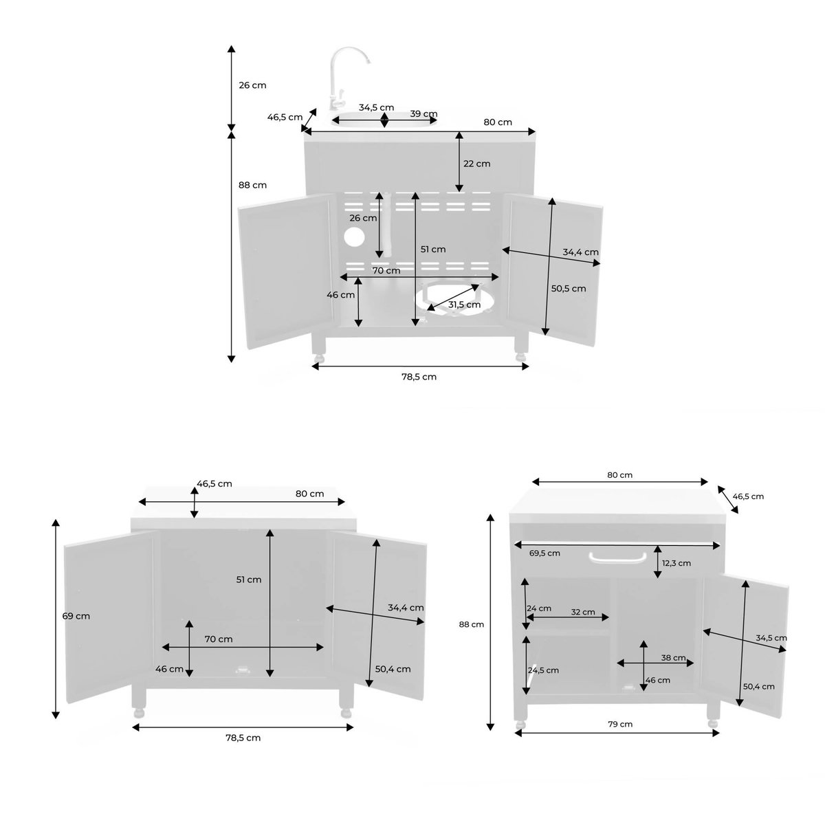 SWEEEK Cuisine extérieure 5 modules en acier inoxydable avec barbecue gaz 4 brûleurs
