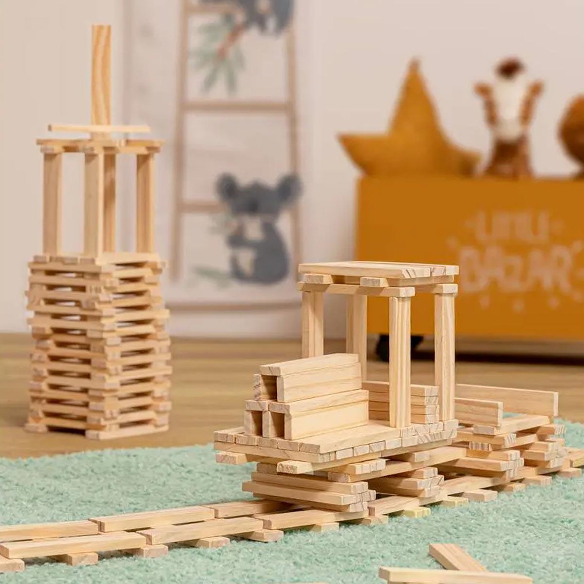 Voir la diapositive 3 : Be Toys Jeu de création en bois  200 planchettes  naturel