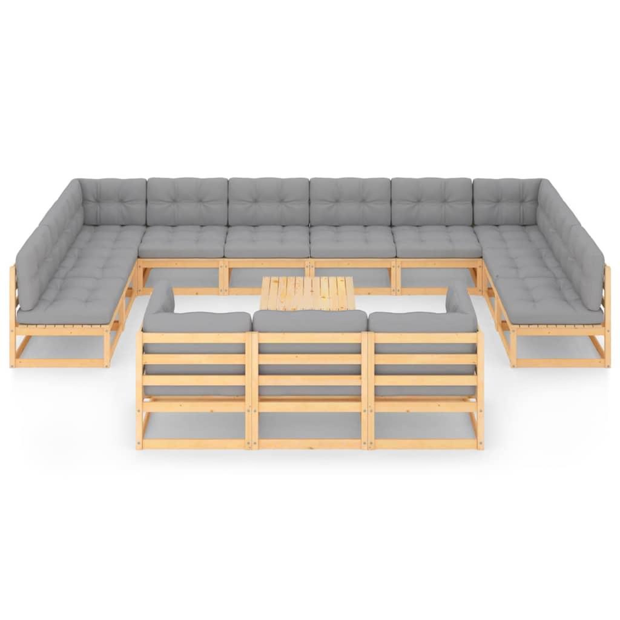 Voir la diapositive 3 : VIDAXL Salon de jardin 14 pcs avec coussins Bois de pin massif