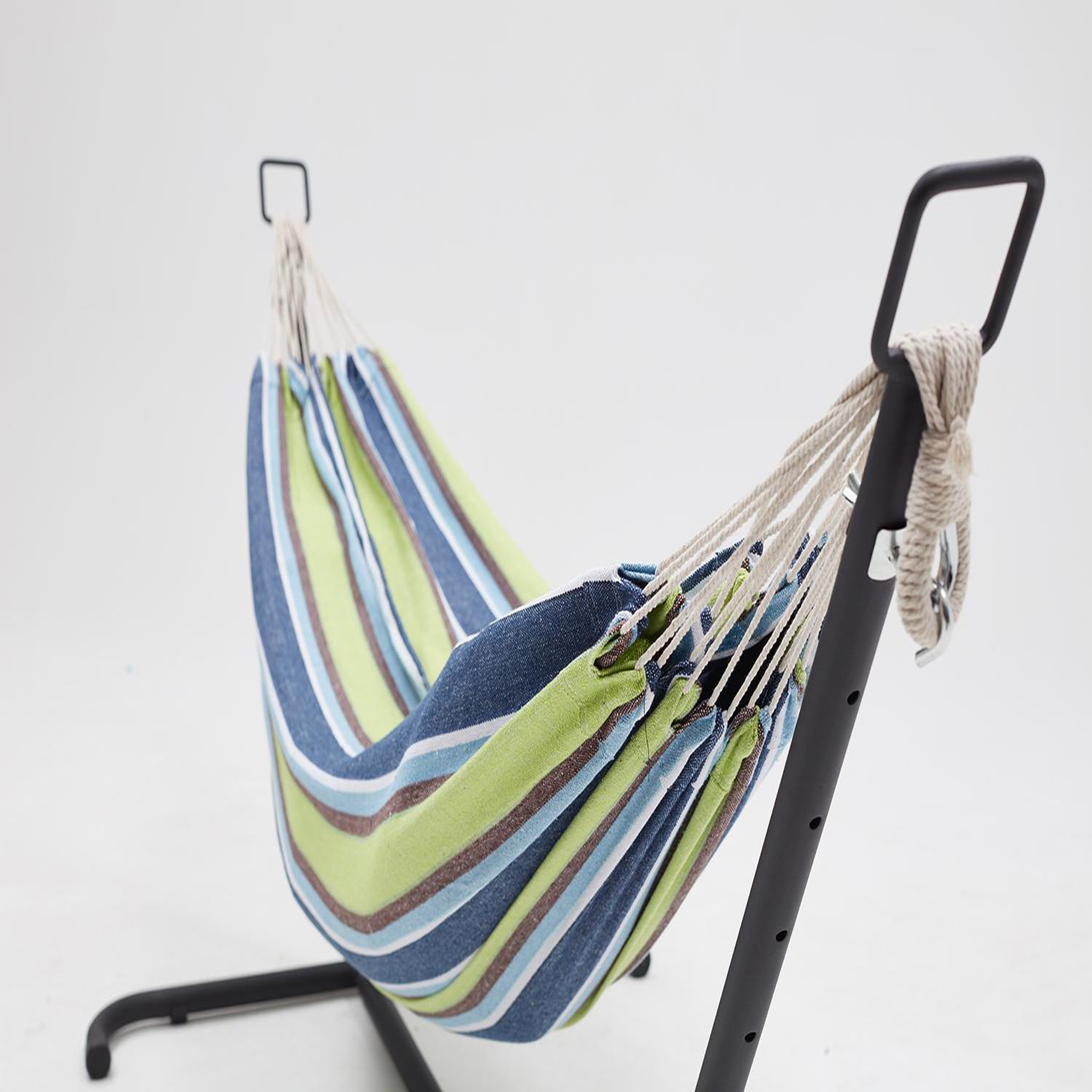 Voir la diapositive 5 : CONCEPT USINE Hamac sur pied 2,6 m avec toile en polyester bleu et vert COPACABANA