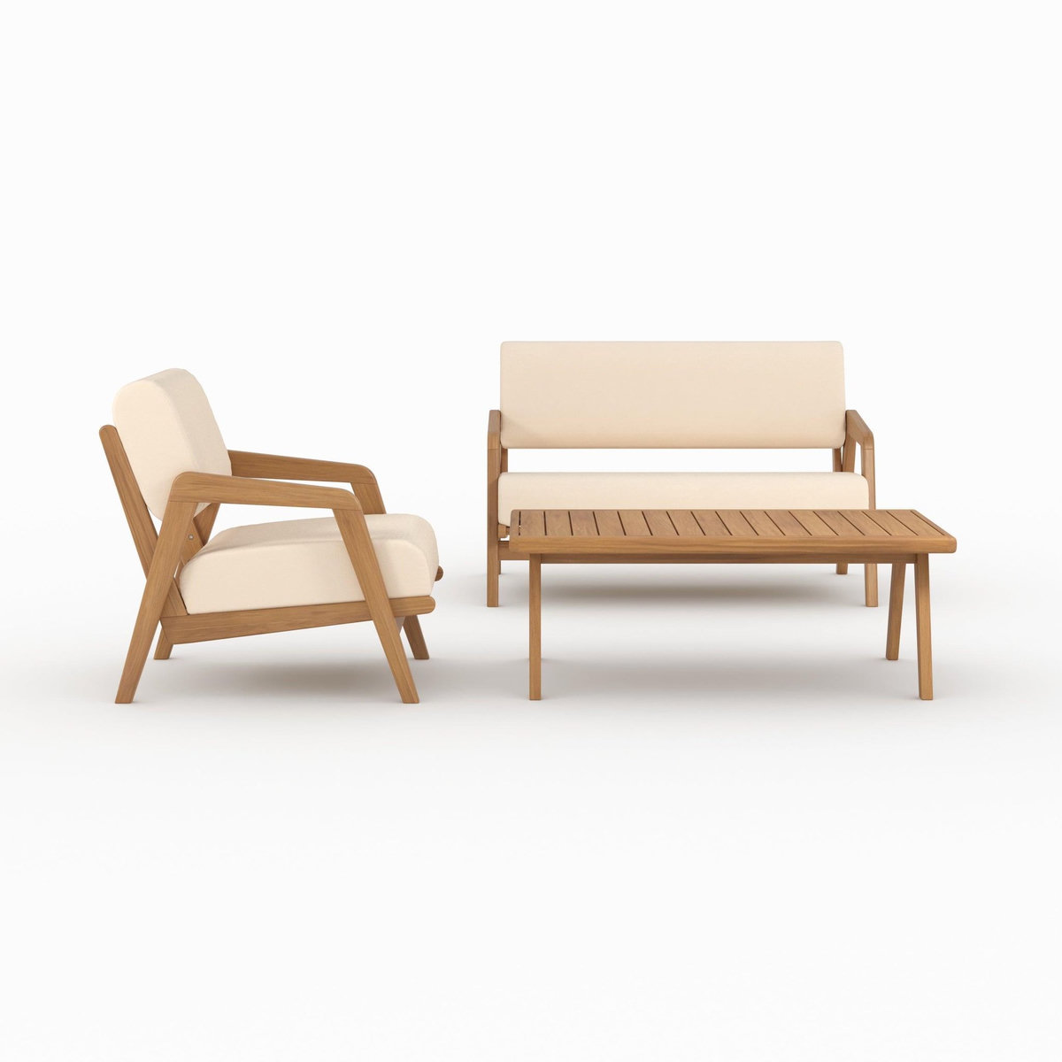 Rendez vous déco Salon de jardin 3 places en tissu beige clair et bois d'acacia-Siargao