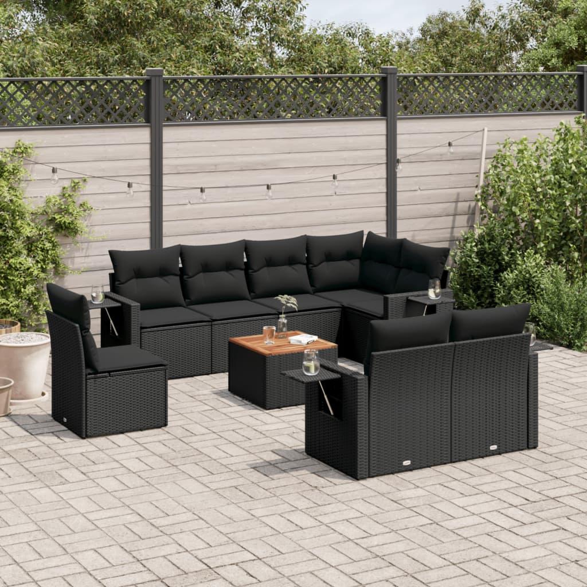 VIDAXL Salon de jardin 9 pcs avec coussins noir resine tressee