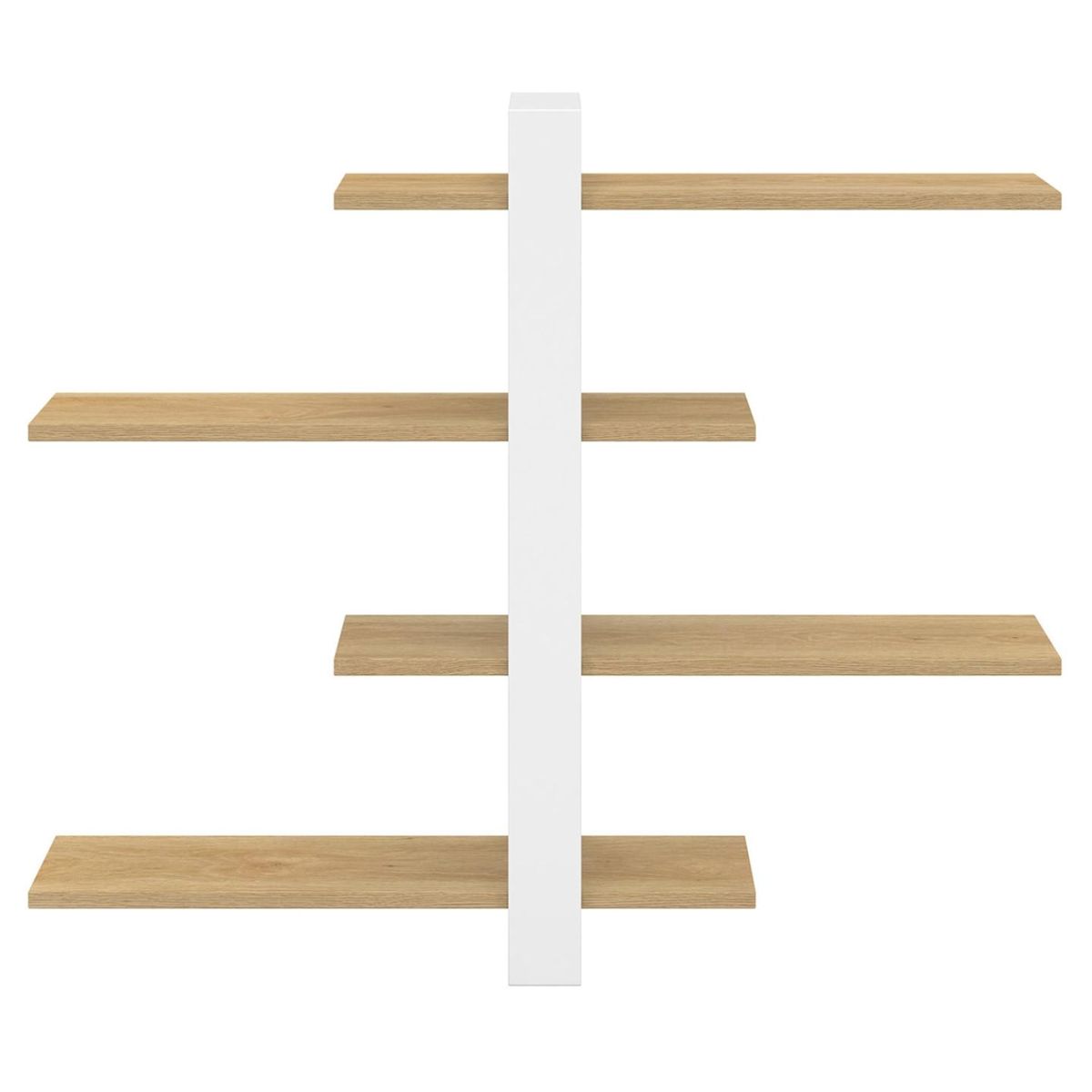ID MARKET Etagère murale avec étagères coulissantes ORA 4 niveaux façon hêtre et blanc