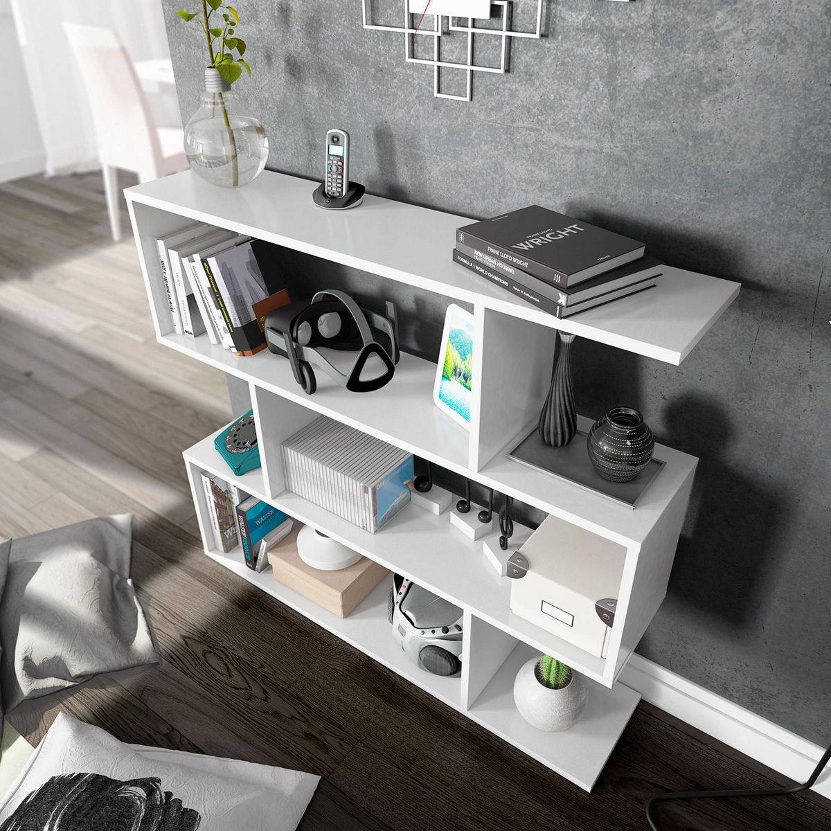 VS VENTA-STOCK Étagère Bibliothèque Bolonia Couleur Blanc 6 étagères, pour Salle à Manger ou Bureau