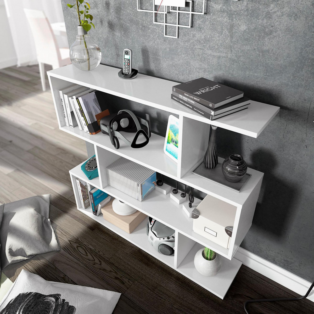 VS VENTA-STOCK Étagère Bibliothèque Bolonia Couleur Blanc 6 étagères, pour Salle à Manger ou Bureau